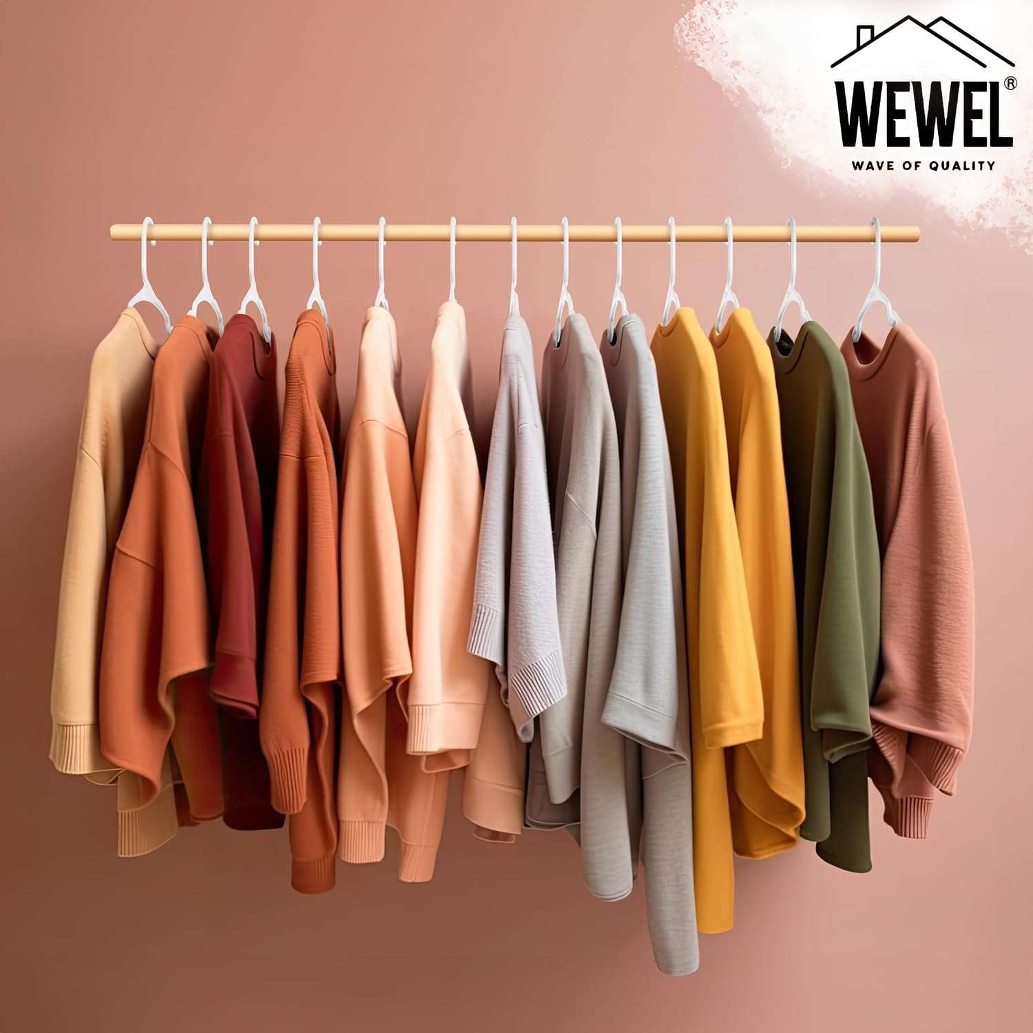 WEWEL® 16 Pcs Premium Clothes Hangers for Hanging Cloths, Elevate Your Wardrobe Organization in Multicolors with Cloth Hanger (16,White) 5
