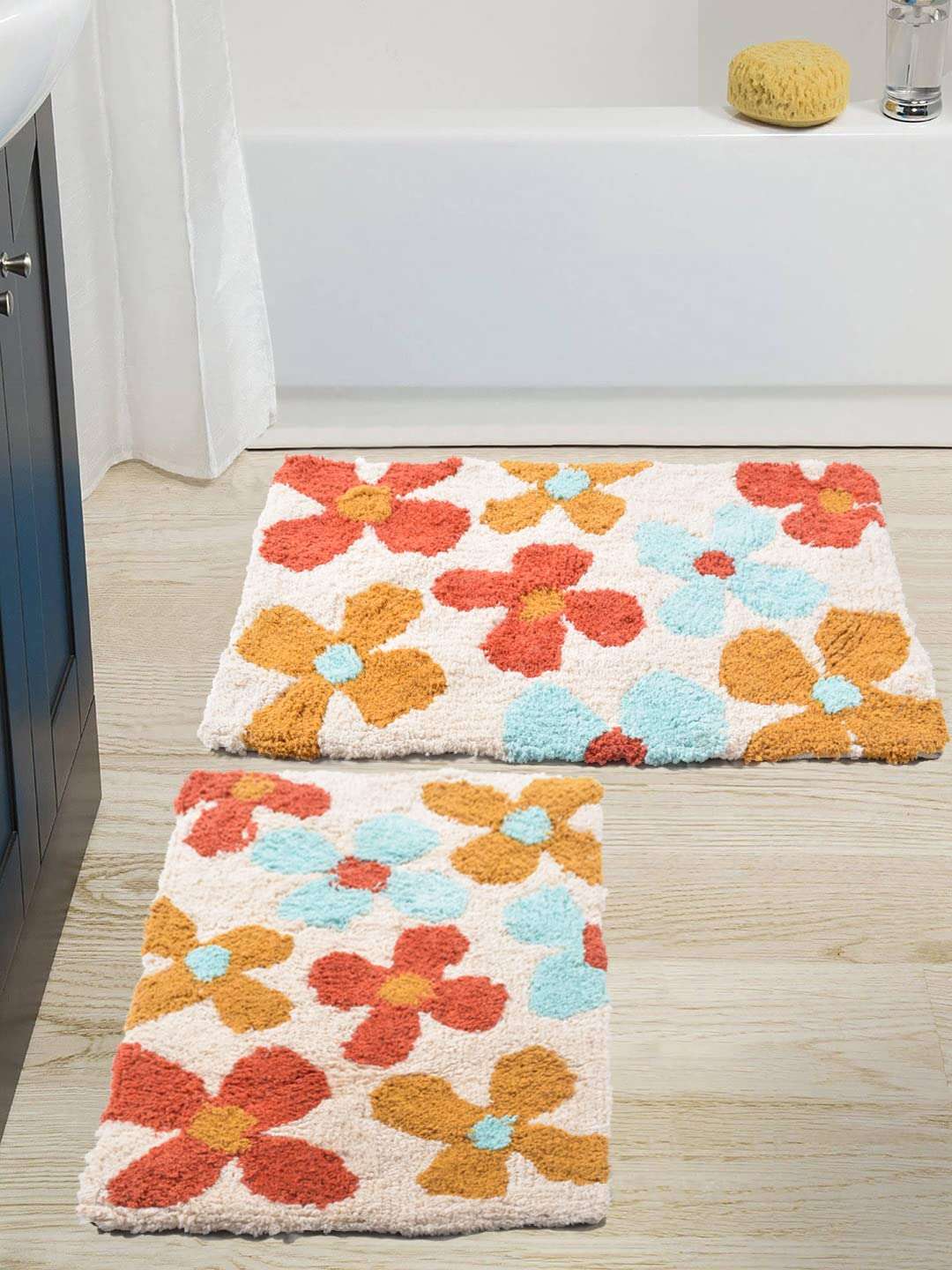 Blanc 9 Set of 2 Bathmats & Doormats |Non Slip Washable Cotton Mat| for Bathtub, Floor, Kitchen and Living Room (40x60cm & 40x60cm) 2
