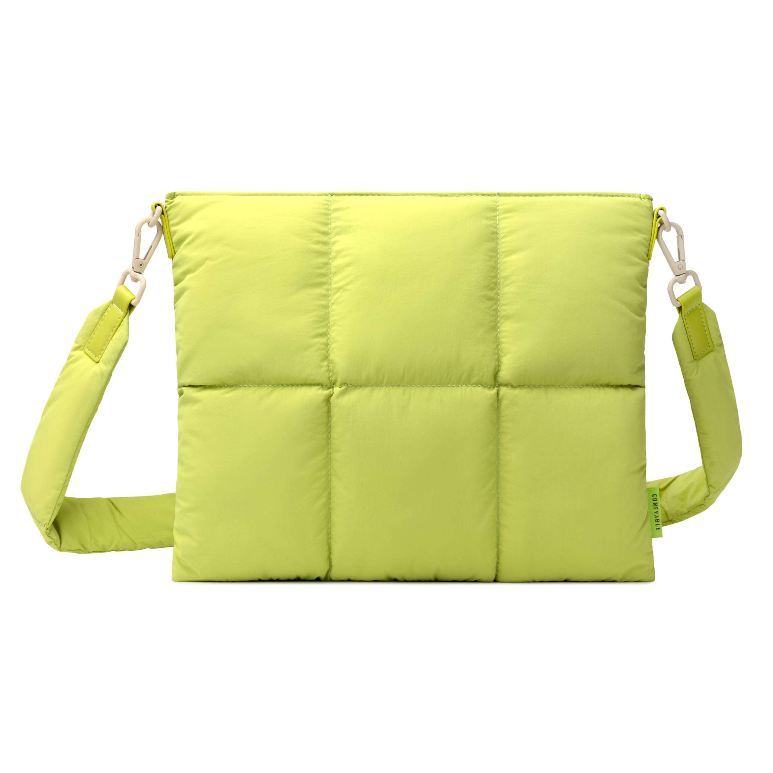 Comfyable Puffy Tablet Sleeve Bag Compatible for 11-inch iPad Pro M4, iPad Air 11-inch M2 2024, Quilted Cute Carrying Tablet Pouch with Shoulder Strap for Women, Lime Green 1