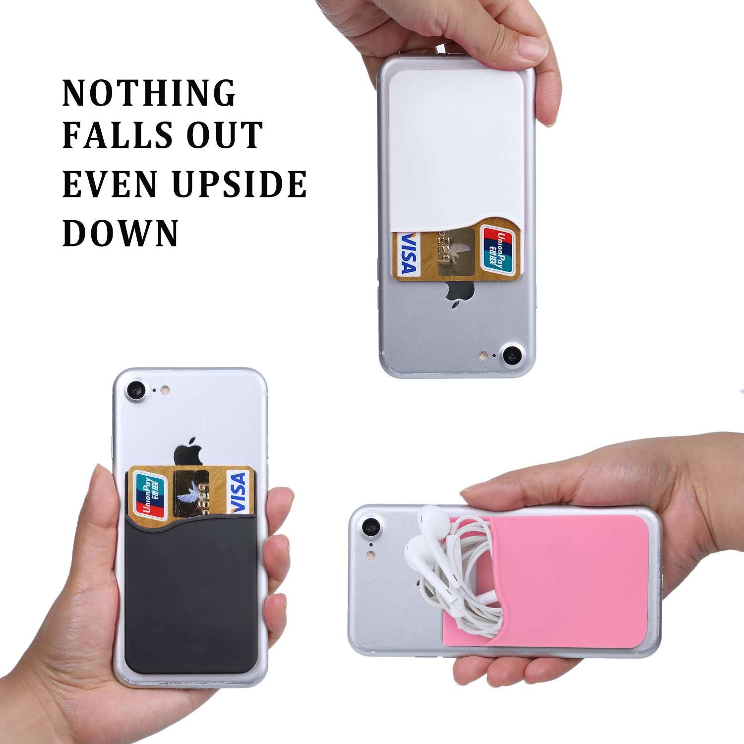 Pofesun 3 Pack Silicone Adhesive Card Holder for Back of Phone, Stick on Wallet Pocket Credit Card Pouch Sleeve Compatible for iPhone 17 16 15 14 13 12 Pro Max,iPad,Samsung Galaxy,Tablet 4