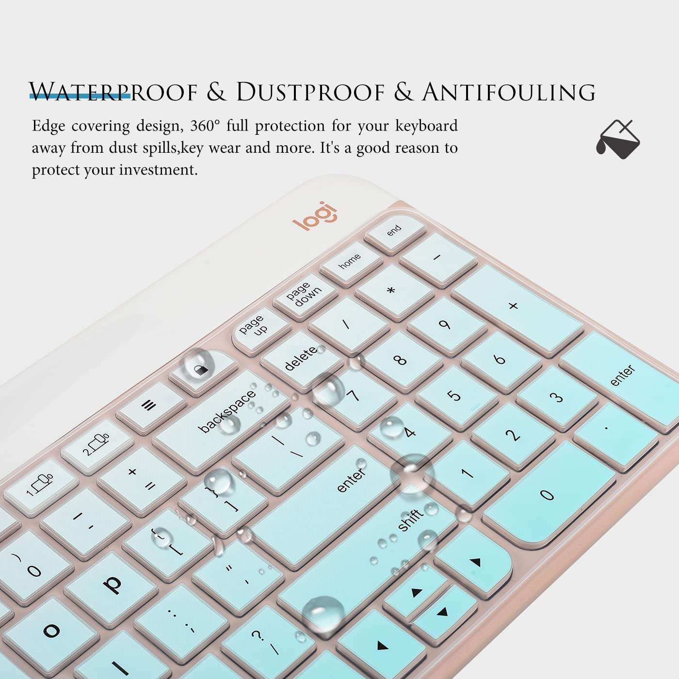 Keyboard Cover Skin Compatible with Logitech K585 Slim Wireless Keyboard, Logitech K585 Multi-Device Bluetooth Keyboard Protector - Gradual Mint 5