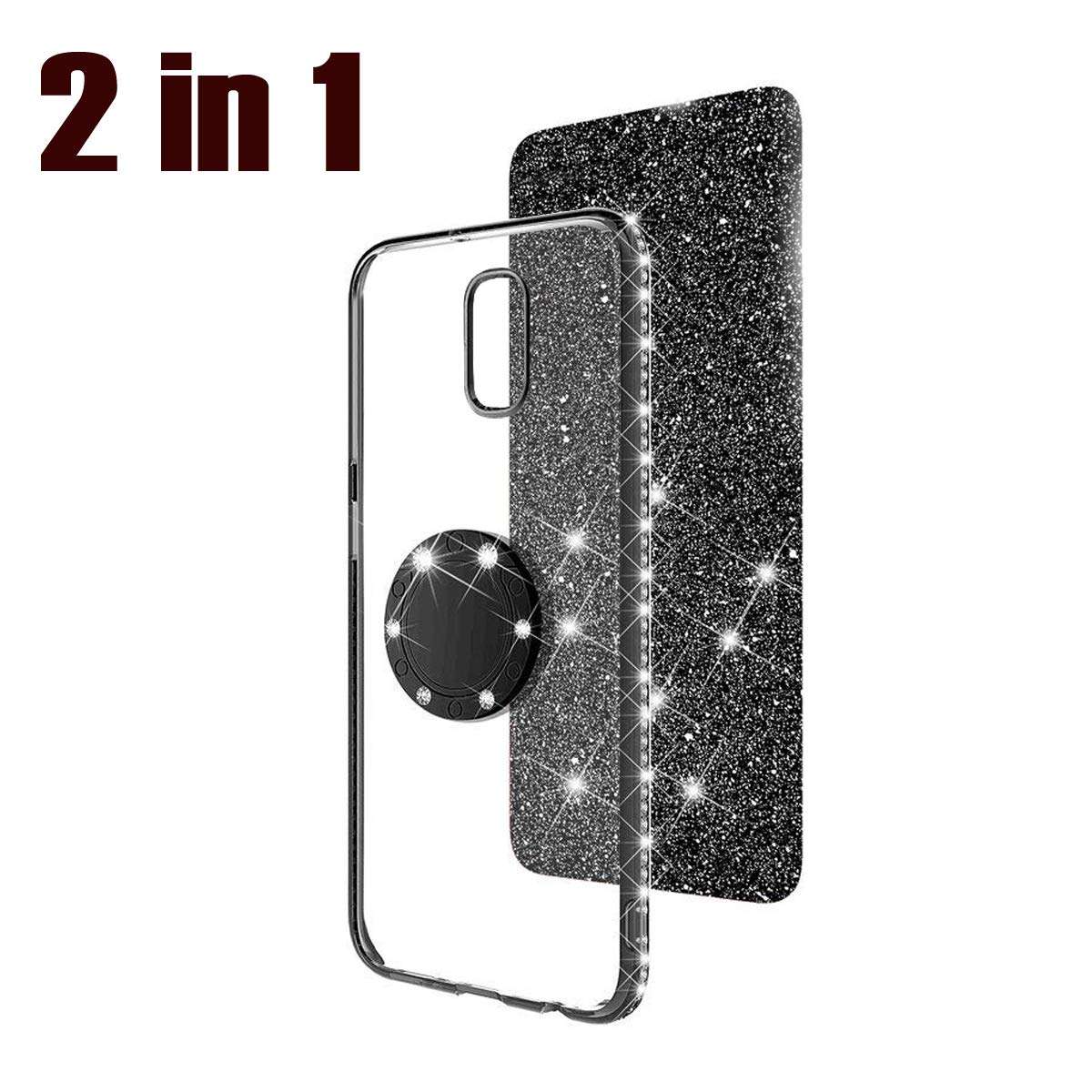 VNGUKS for Samsung Galaxy J2 Core Case with Screen Protector, J2 Pure/J2 2019/J2 Dash/J2 Shine Case, Bling Diamond Glitter Silicone Bumper with Metal Ring Holder Cover with Tempered Glass, Black 4