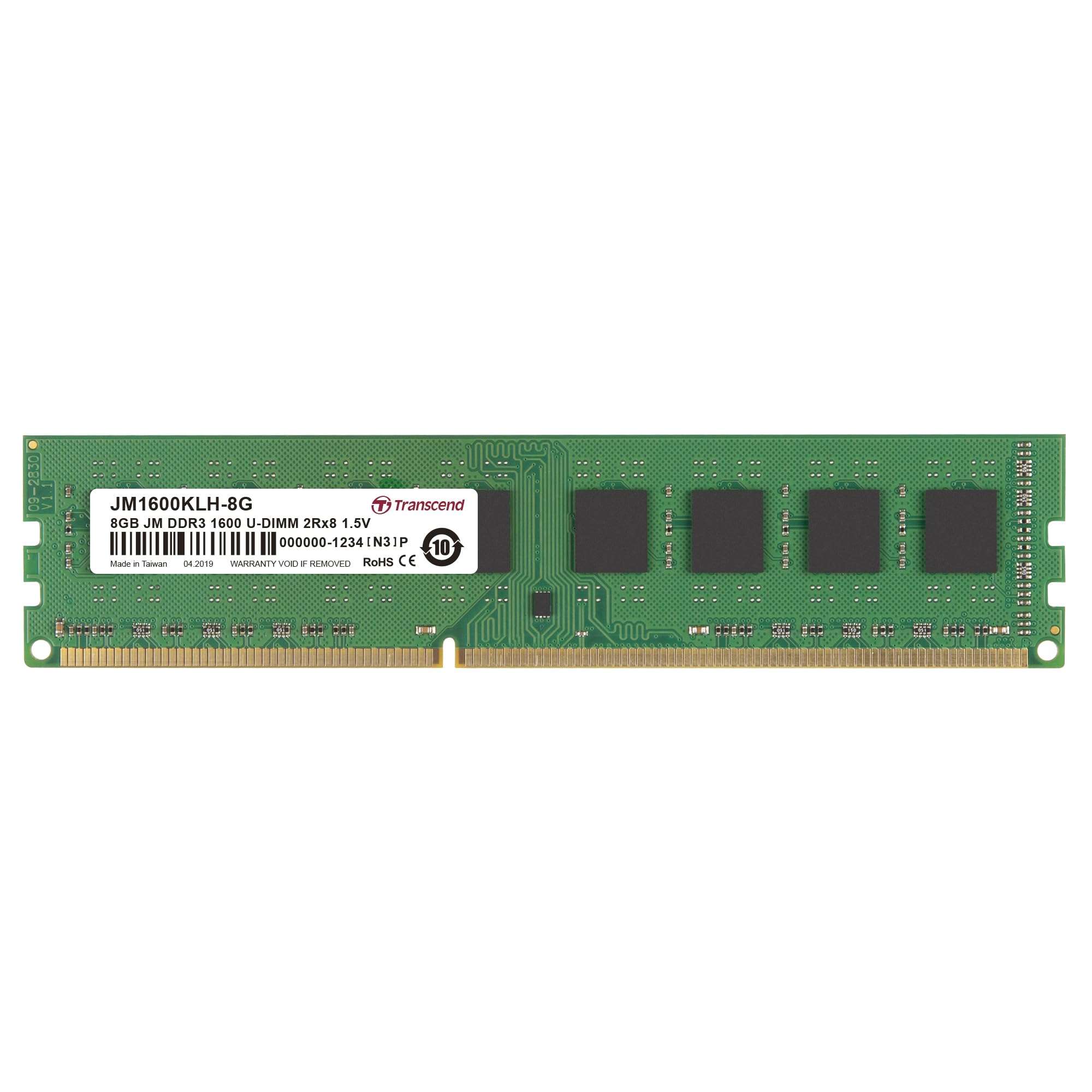 Transcend 8GB DDR3 1600 U-DIMM 2Rx8 1.5V, RAM, CL11, Non-ECC High Performance, Unbuffered, PC Desktop Memory Module - JM1600KLH-8G 1