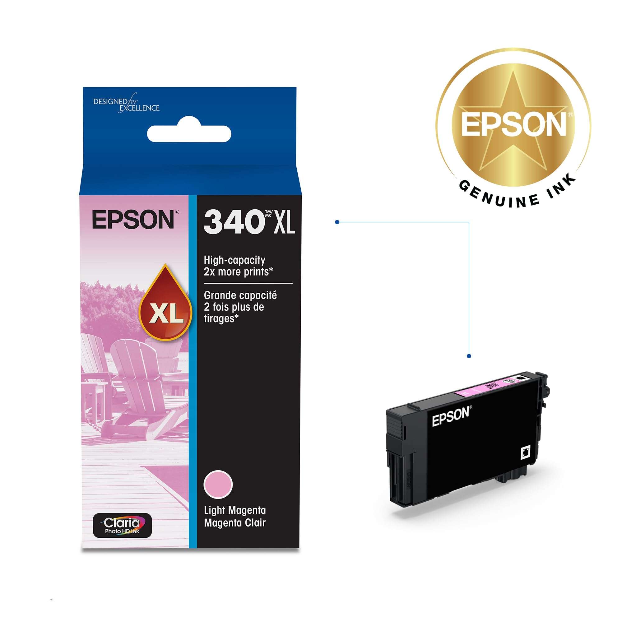 Epson 340 Claria Photo HD Ink High Capacity Light Magenta Cartridge (T340XL620-S) Works with Expression Photo XP-8800 3