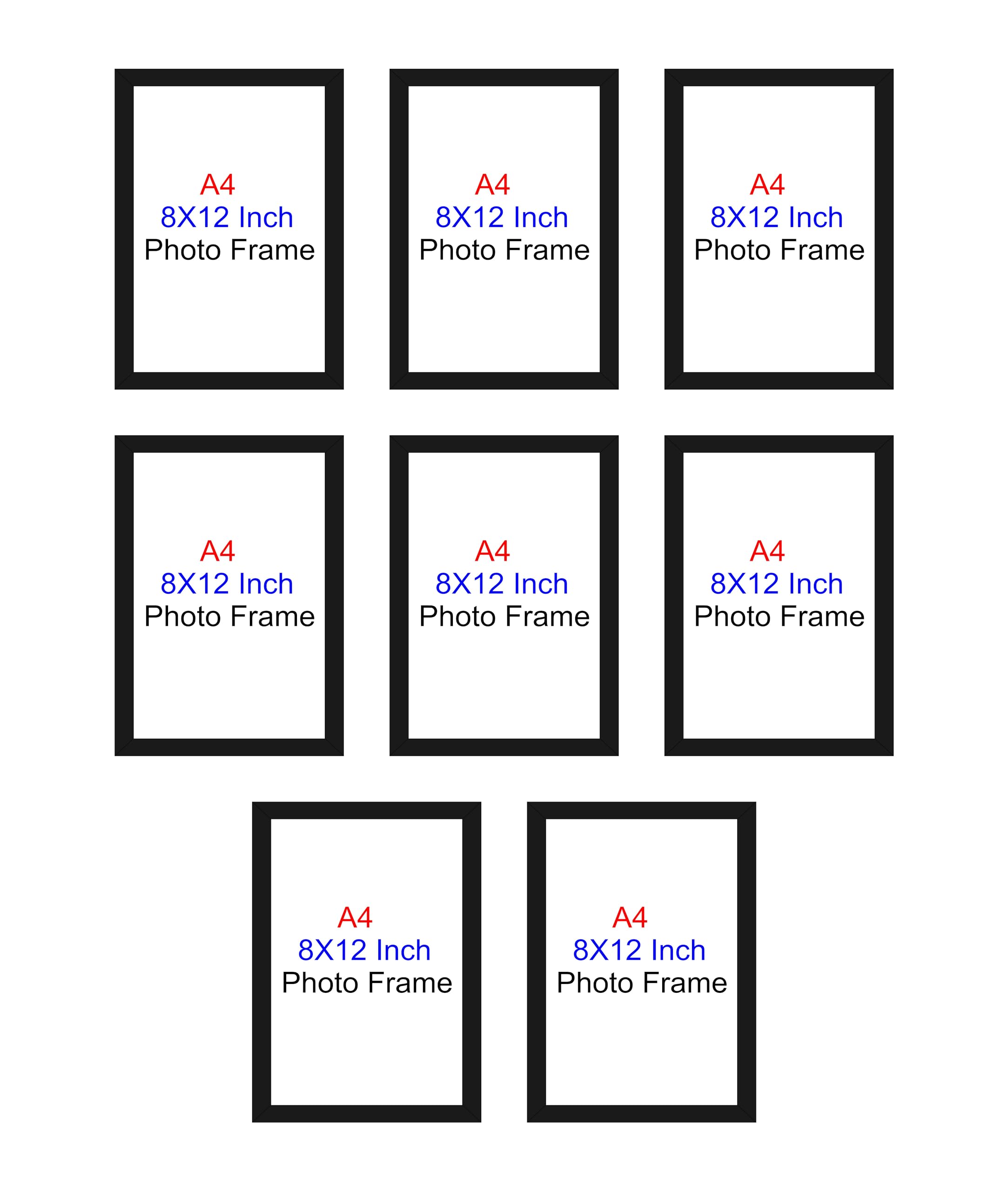 HK PRINTS Photo Frame for Home Office School Decoration Set of 8 A4 Frames Combo for Wall Hanging (8x12 Inch, Synthetic Wood, Plexiglass) F-8