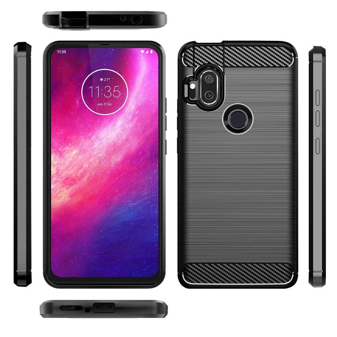 Dzxouui for Moto One Hyper Case,Motorola One Hyper Case,Protective Phone Cover Shockproof Soft TPU Case for Motorola Moto One Hyper(DL-Black) 5