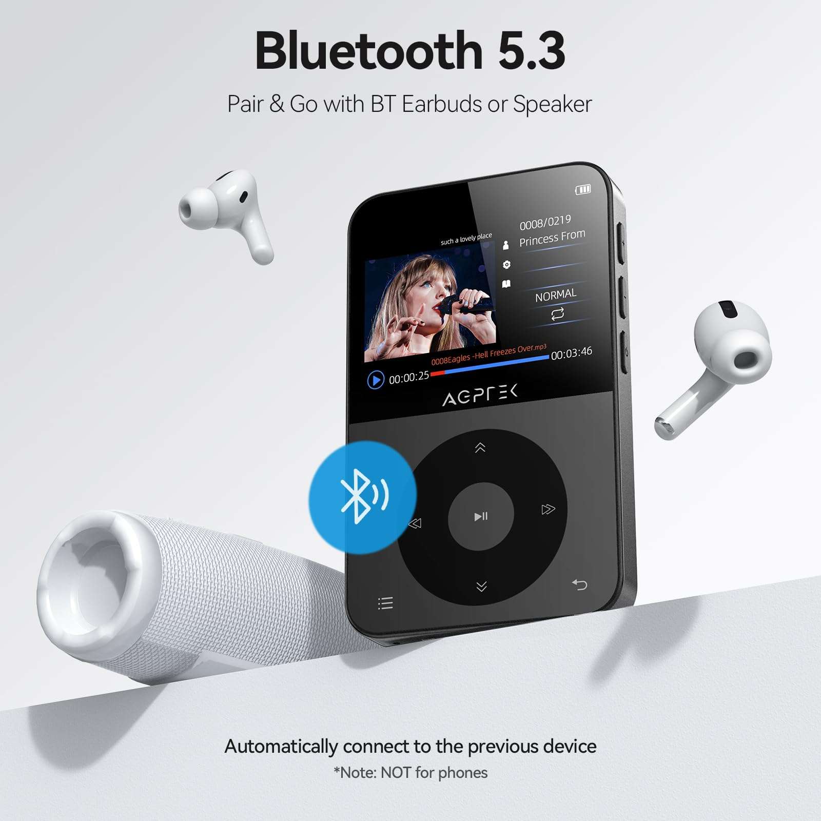 AGPTEK 64GB MP3 Player with Bluetooth, 2.3'' Horizontal Screen Classic Multifunctional Music Player with Speaker, FM Radio, Model: A52, Black 4