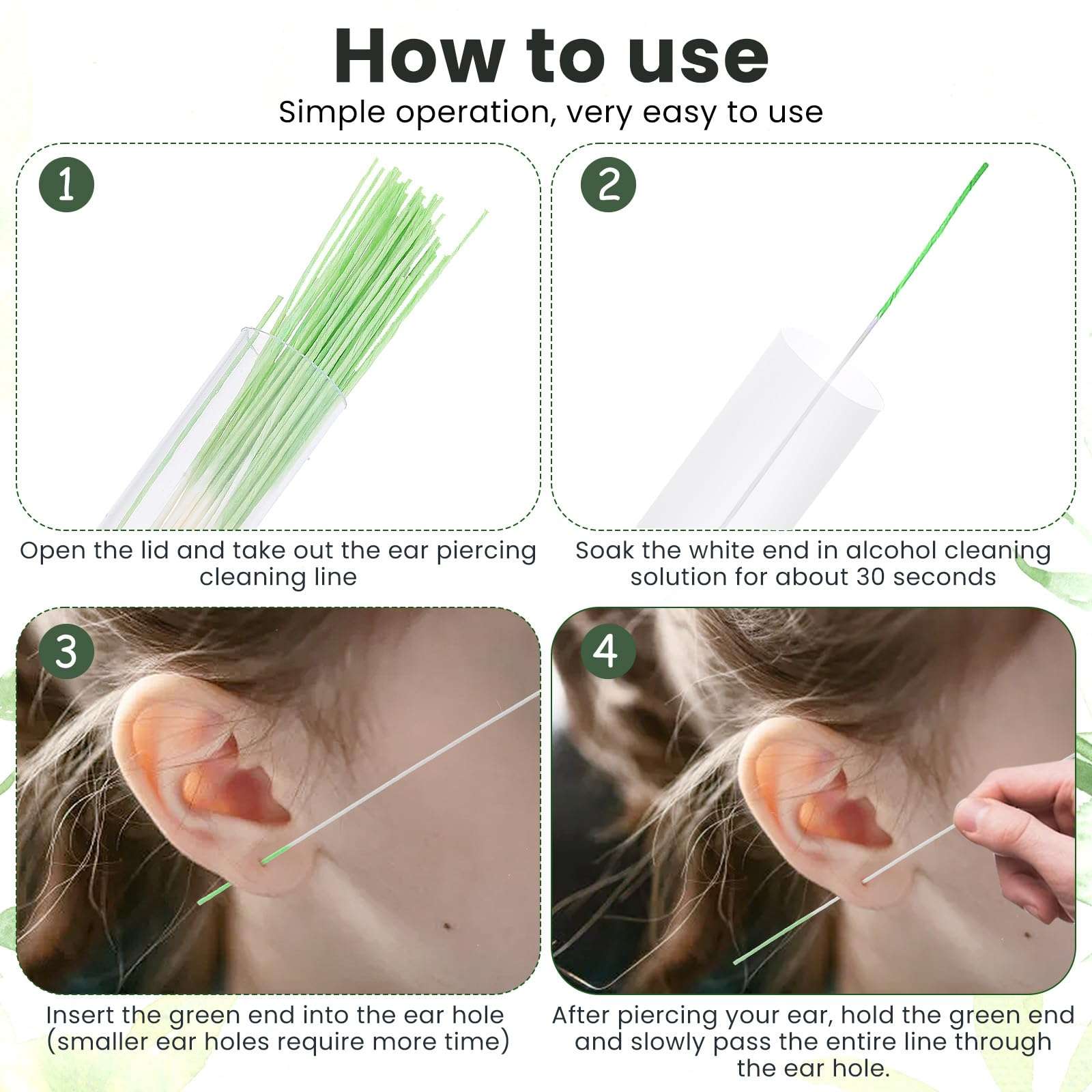 Ear Hole Cleaner, 180PCS Ear Piercing Cleaner Floss Earring Hole Cleaners Nose Ring Cleaners Pierced Floss Ears Piercing Care Cleaning Tool for Girl Women Men 4