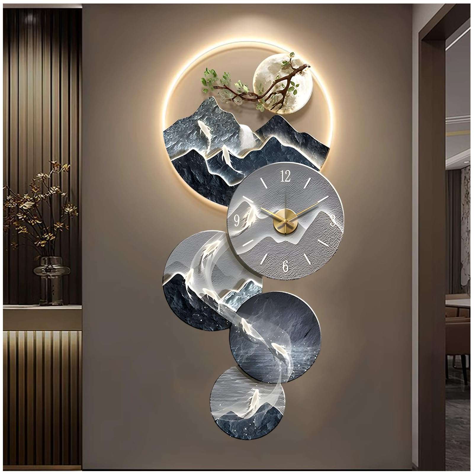 SQXLXDD 3D Wall Art Decor Clock, Large Wall Hanging Sculpture Painting with LED Light, Modern Home Decorative Wall Clock Art Decorations Lamp for Living Room Bedroom Entrance Office Decor