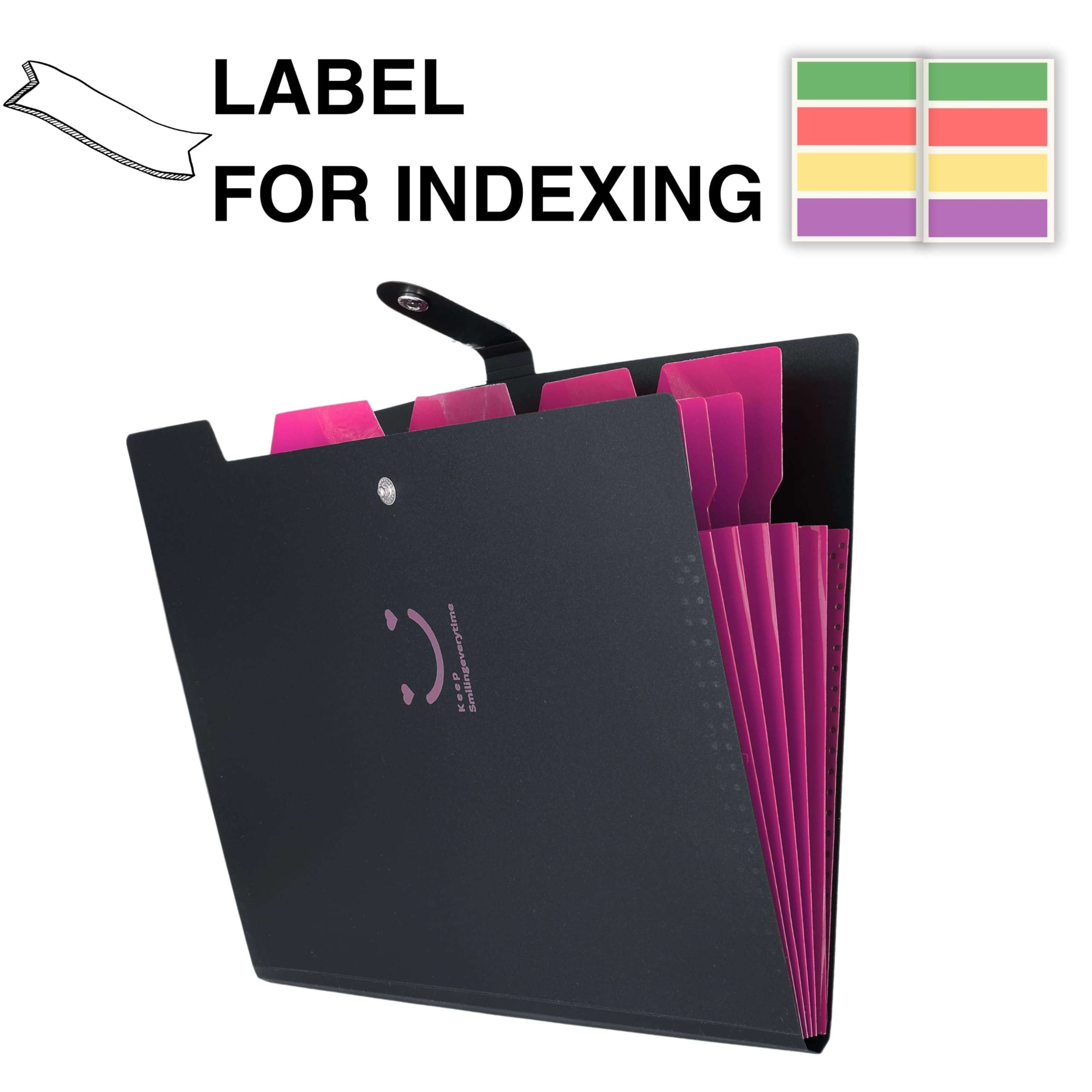 SPS 5 Pocket Expanding File Folder Smile Design - Fits A4 & Letter Size Document Organizer, Accordion File Folders, File Holder for Office, School & Home Use - Pink 6