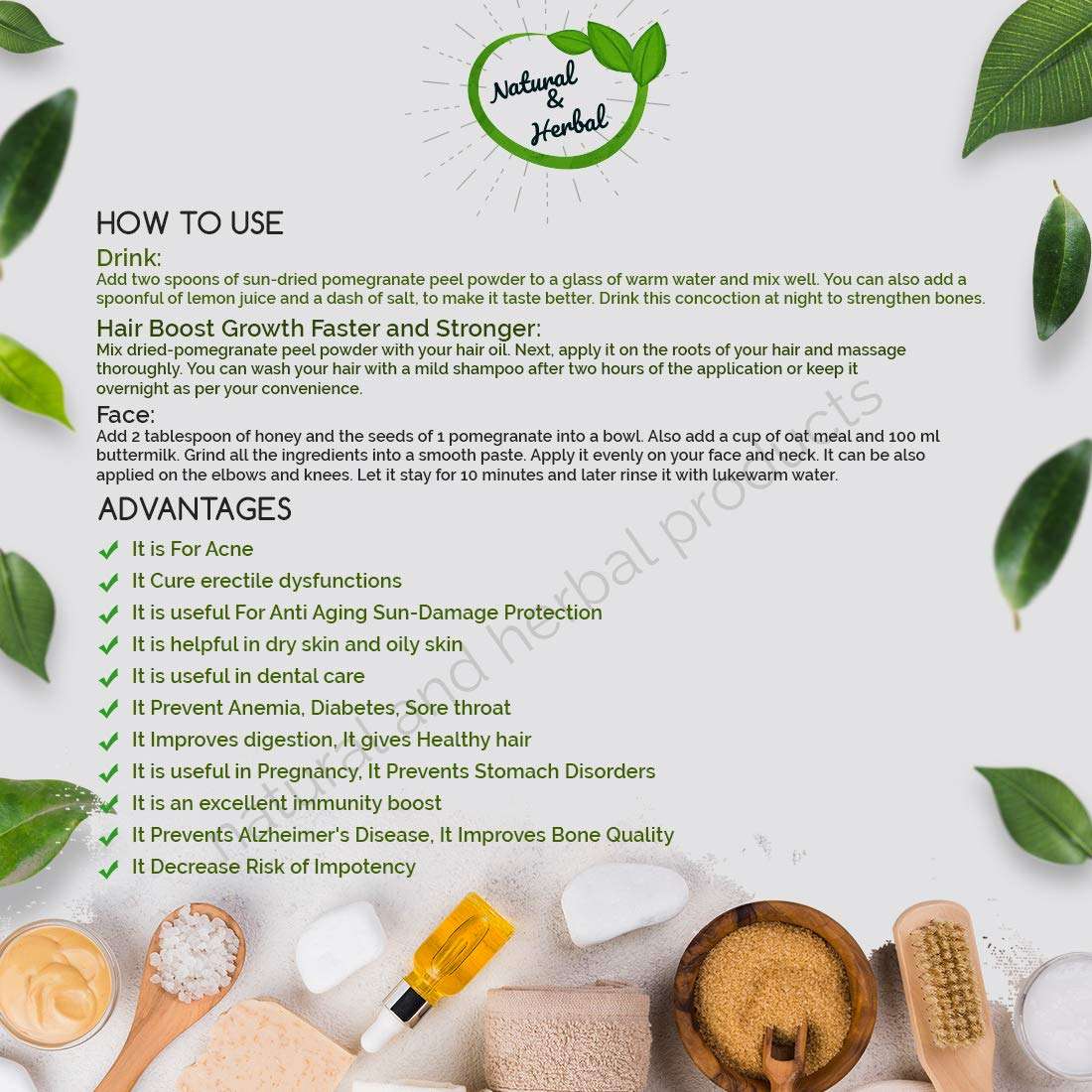 Natural and Herbal Products Pomegranate Peel Powder | Punica Granatum For Skin Care, Hair Care, 200Gram 3