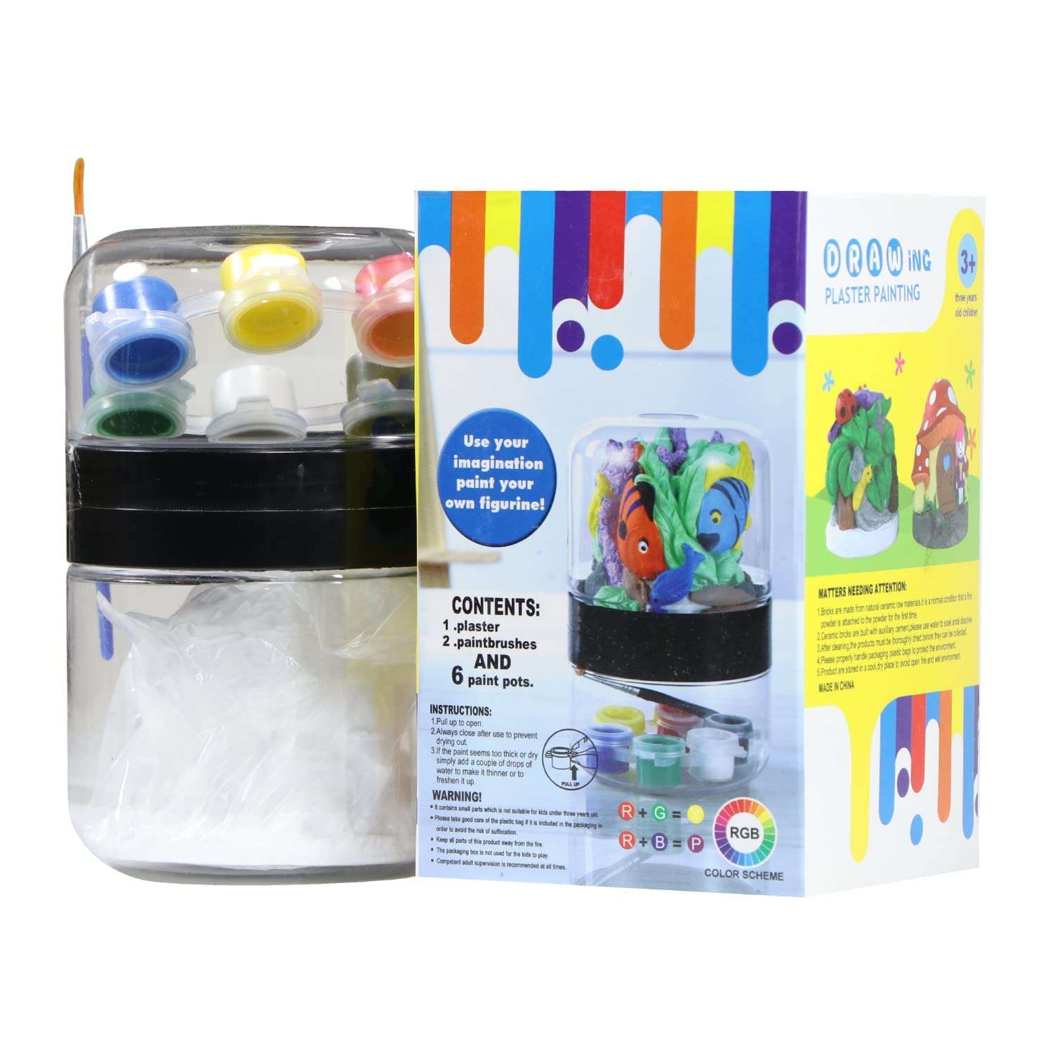 Inllex DIY Art Plaster Painting Kit for Kids, DIY Activity Kit, Art Kit with Brush, 6 Paint Pots for Kids, Students, Children, Artists/ Fish Colored Drawing Fun Toys for Kids Educational Learning Games for Gift 3