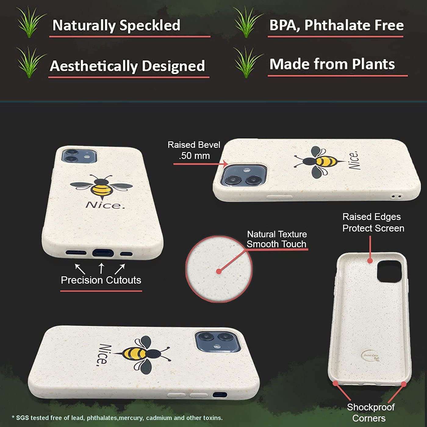 Gemi-Case Compatible with iPhone 12/12 Pro Plant Based Cute Design Case Ivory Speckled Bee Nice 4