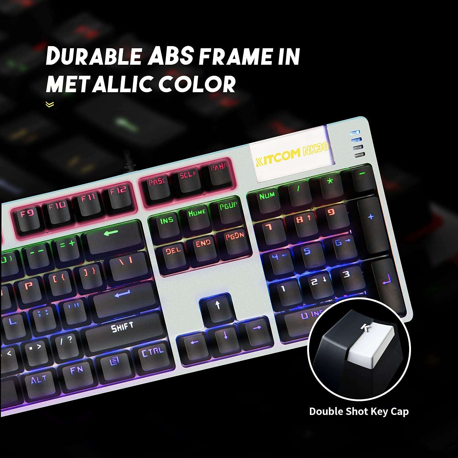 Kitcom NK30 Full Size Mechanical Gaming Keyboard with LED Rainbow Backlit, Anti Ghosting USB Wired Keyboard with Brown Switch Double-Shot Key caps, Ergonomic design, for Windows PC Gamers, 104 Key 4