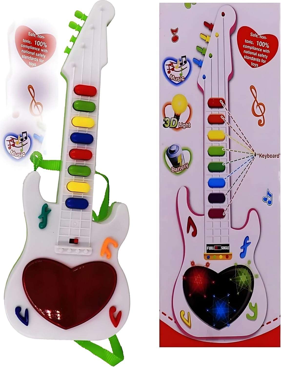 KMC KIDOZ Mini Guitar Instrument with Sound & 3D Led Lighting Toy | Battery Operated Electronic Music and Lights Guitars Gift Toys for Boys Girls Kids and Toddlers (Multicolor) (kmc1670) 3