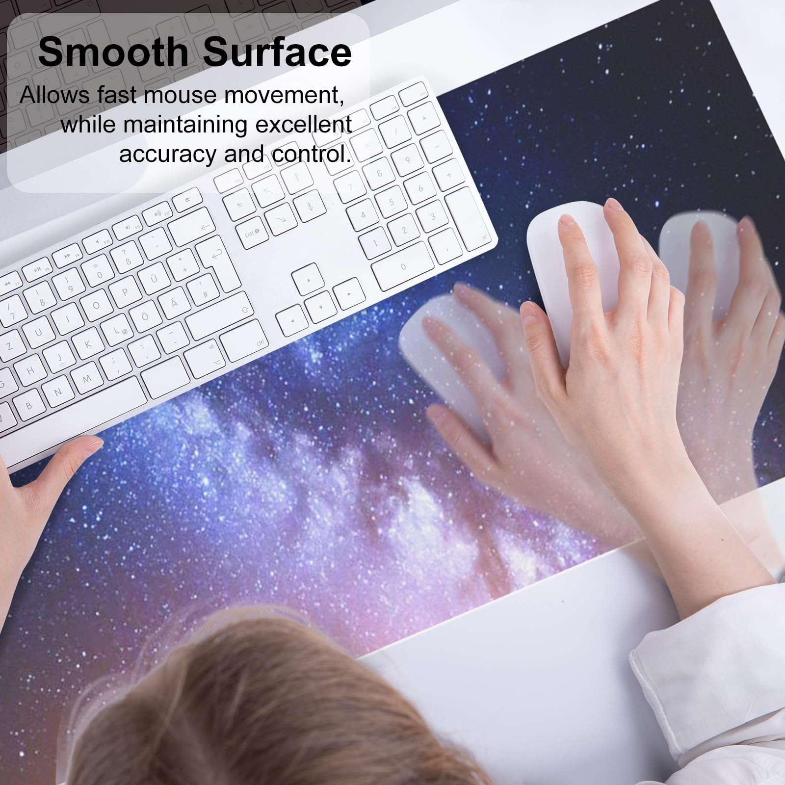 QIYI Large Desk Pad, Milky Way Mouse Pad Desktop Decor, Waterproof PU Leather Desk Cover Protector, Desk Accessories for Office Home Work Writing Gaming 31.5" x 11.8" - Blue Galaxy 5