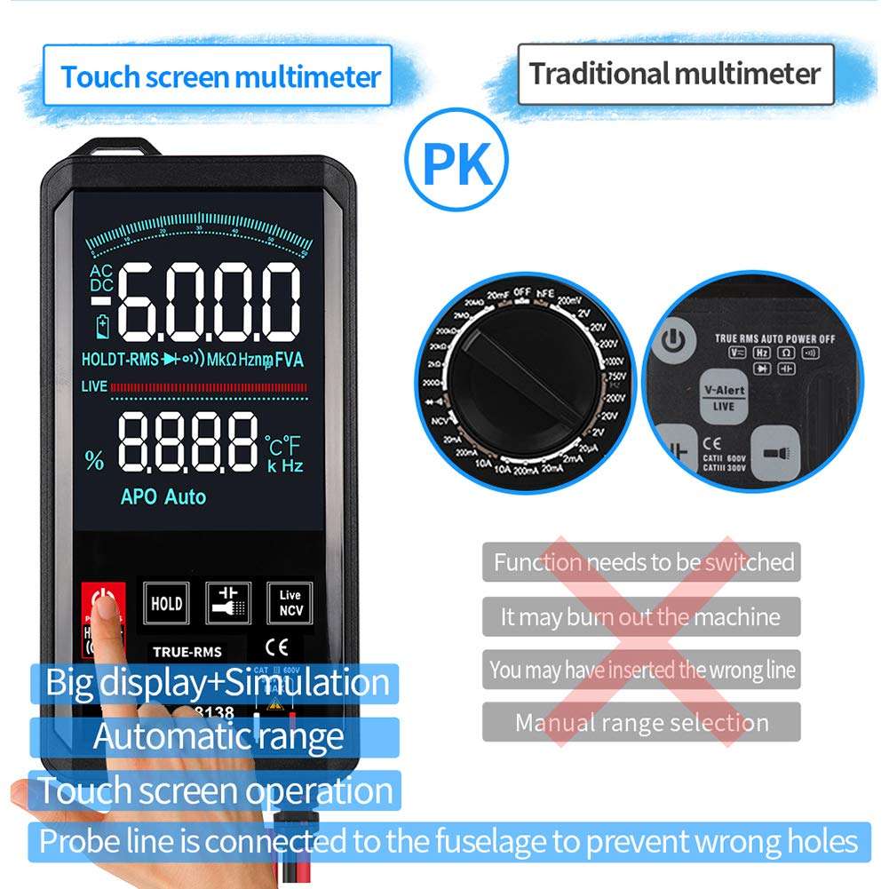 Meiyum Oscilloscope Multimeter, DC/AC Current Voltage Resistance Frequency Diode Tester 6000 Counts 200KHz Analog Bandwidth with Analog Bar Graph 2
