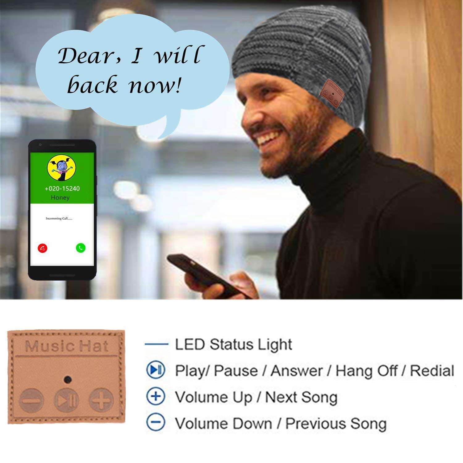 Bluetooth Beanie Hat for Men Women, Upgraded 5.0 Music Knit Cap Rechargeable Headset Hand-Free Phone with Hi-Fi Stereo Speakers Teen Kids Boys Girls Sports Running Skiing Gray 5