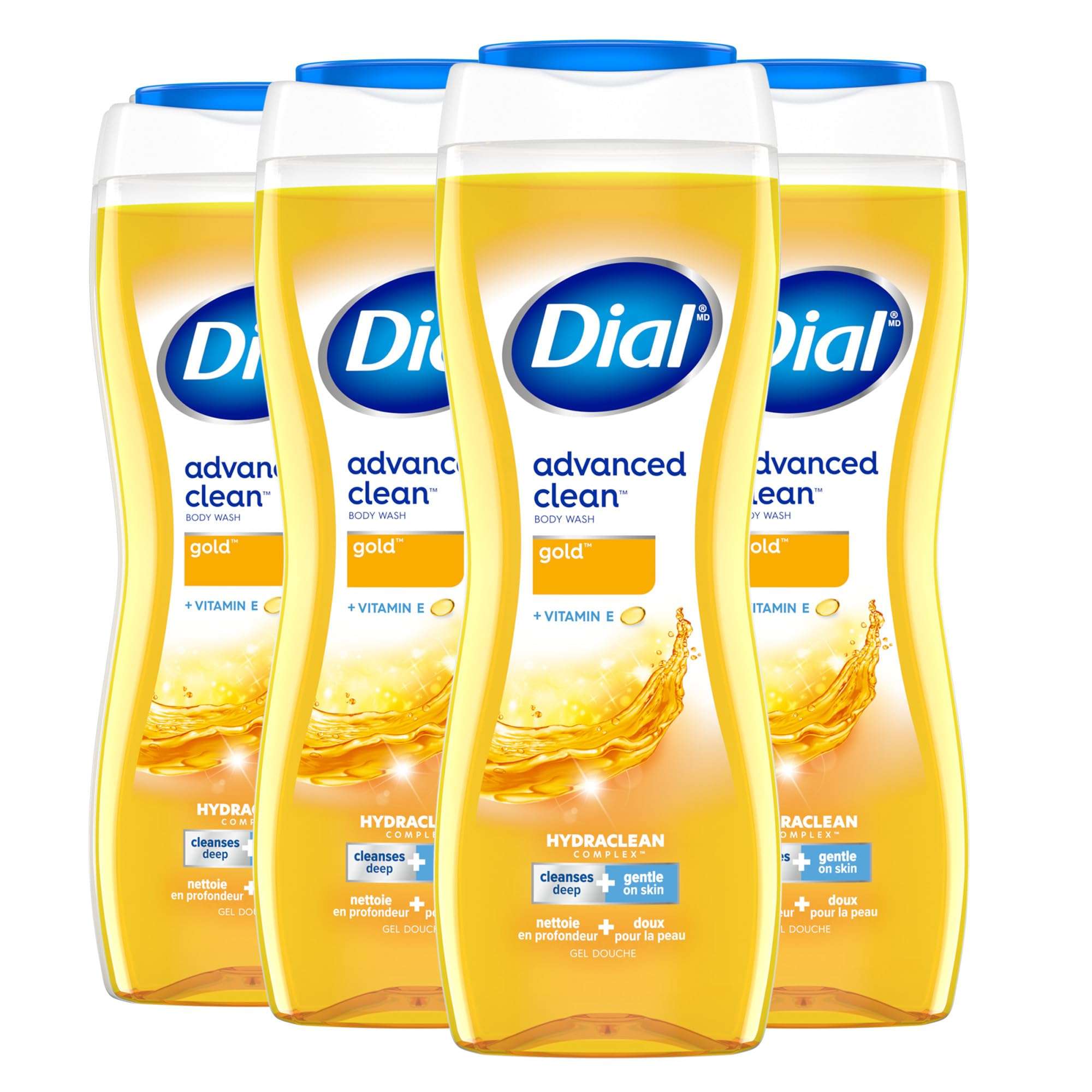 Dial Body Wash, Advanced Clean Gold, 16 Fl Oz, Pack of 4, Hydraclean Complex & Vitamin E, Gentle, Leaves Skin Feeling Nourished, Dermatologist-Tested, No Parabens & Sulfates 1