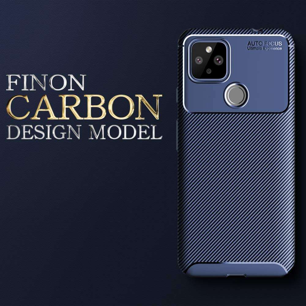 FINON Google Pixel 4a 5G Case Carbon Design Model [ TPU ] - Fingerprint Prevention Function and Lightweight Soft case, Shock Resistance, Easy desorption, Stylish Design - Blue 2