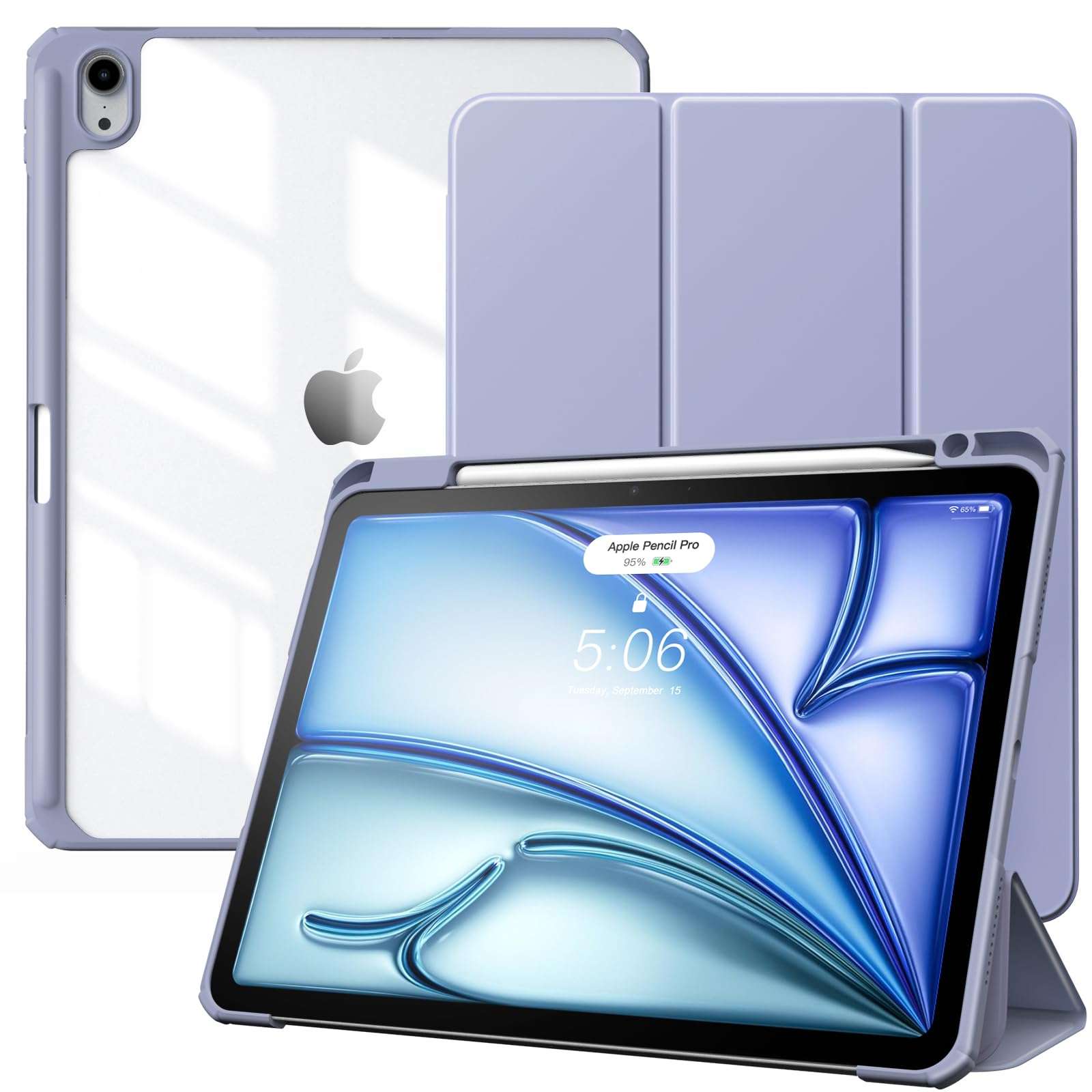 TiMOVO Case for iPad Air 11 Inch (M3/M2-2025/2024) with Pencil Holder, iPad Air 5th/4th Generation Case (2022/2020) 10.9 Inch, Slim Protective Cover with Clear Back, Auto Wake/Sleep, Navy Blue(V1) 1