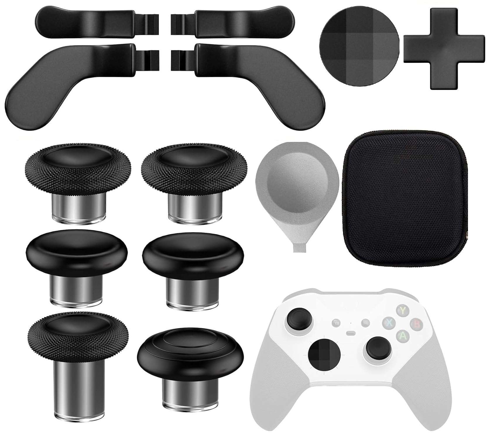 17 in 1 Accessories Kit for Xbox Elite Series 2 Controller, Full Set of Thumbsticks Replacements for Xbox Elite 2 Core with 6 Swap Joysticks, 4 Paddles, 2 D-Pads, 3 Tool and 1 Bag (Black) 1
