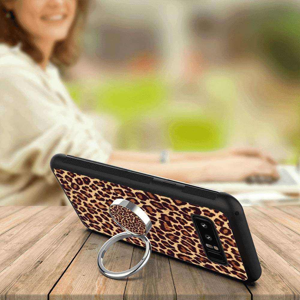 Marcus Vides Samsung Galaxy Note 8 Mobile Phone Case, with Fixed Ring Leopard Print Soft Black TPU Rubber and PC Non-Slip Grip Cover, Compatible for Samsung Galaxy Note 8 6