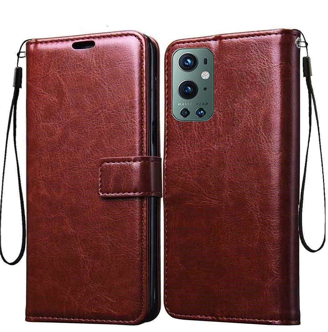 Frazil Vintage Leather Finish Flip Cover for OnePlus 9 Pro 5G | Inside Pockets & Inbuilt Stand | Wallet Style Back Case | Magnet Closure (Brown)