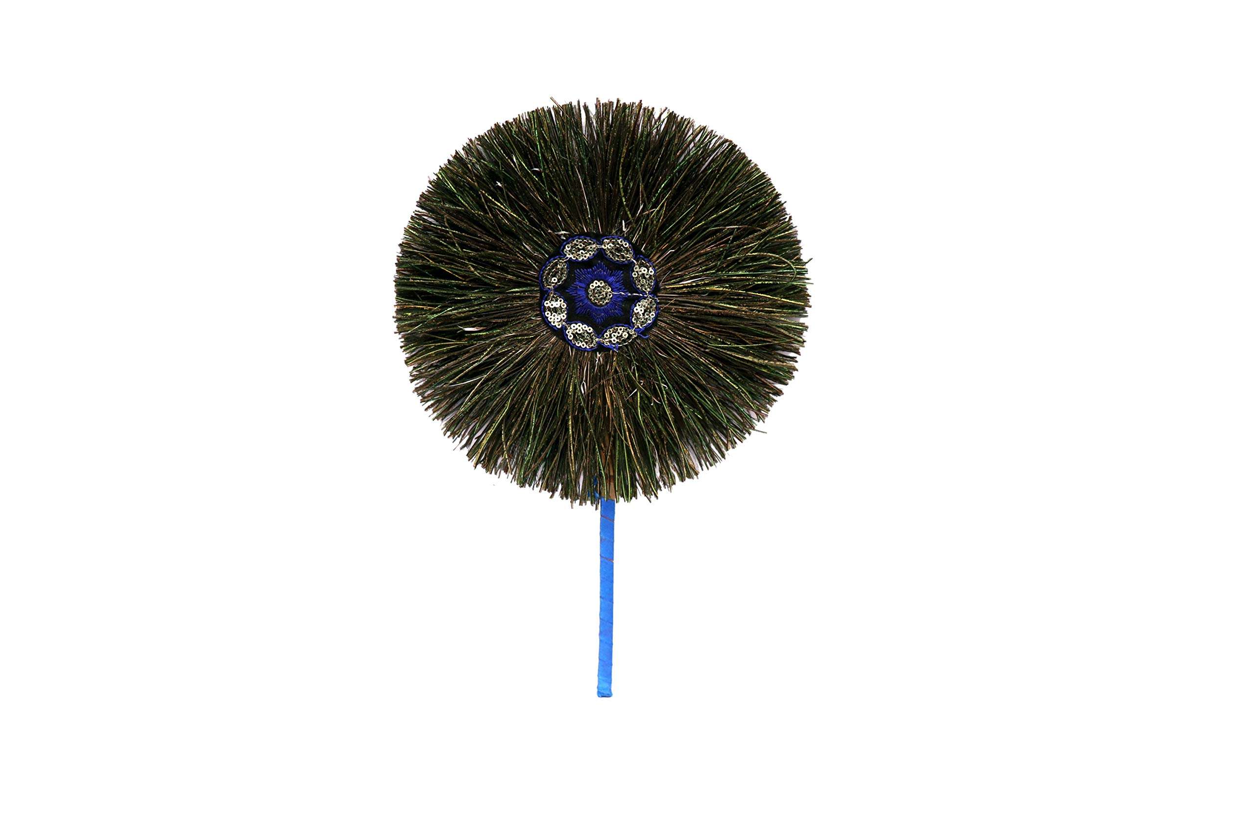 Real Peacock Feather Small Star Fan (Blue) 3