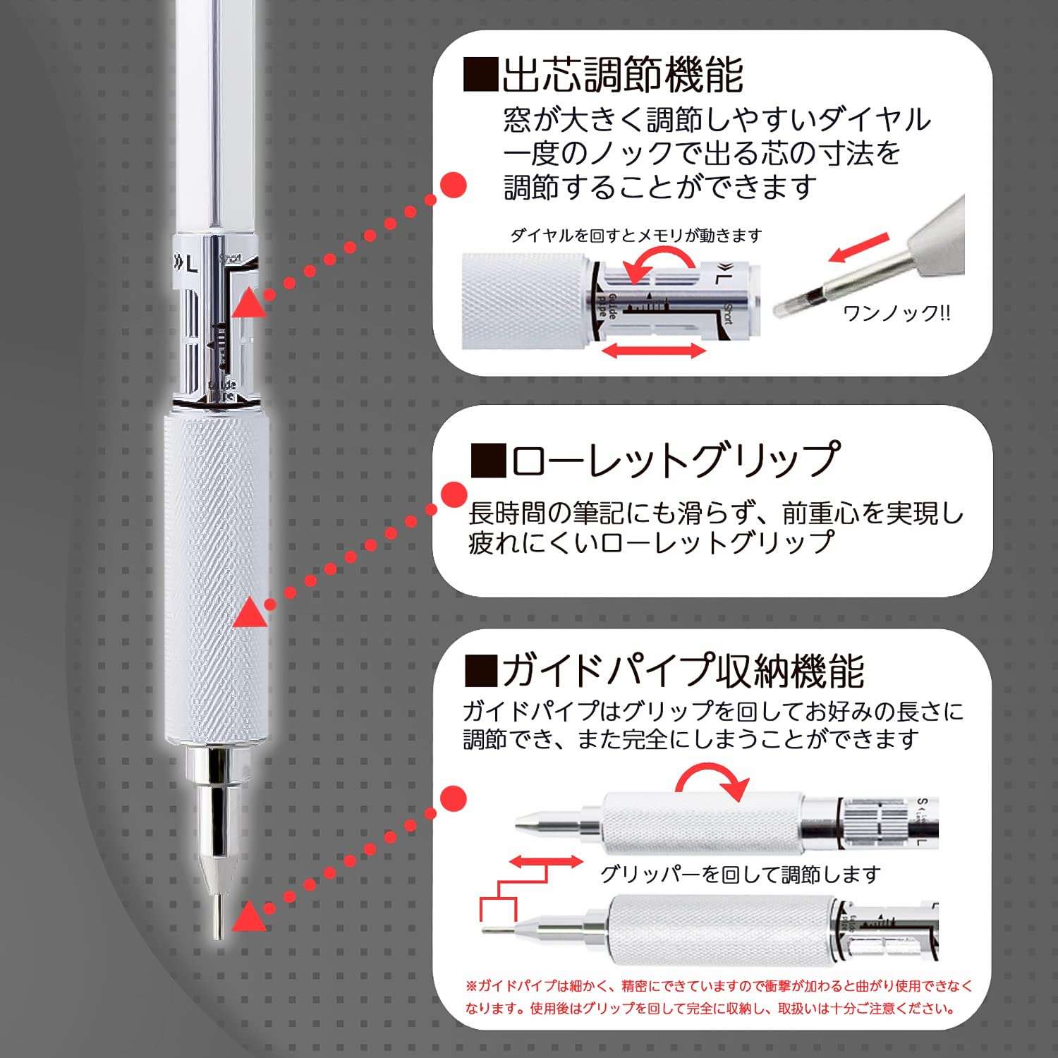 MS01 Mechanical Pencil - 0.5 mm - Silver Color Drafting Pencil with Customizable Lead Length, Durable Metal Build, Ergonomic Grip, and Versatile Design for Professionals and Artists Made In Japan 6