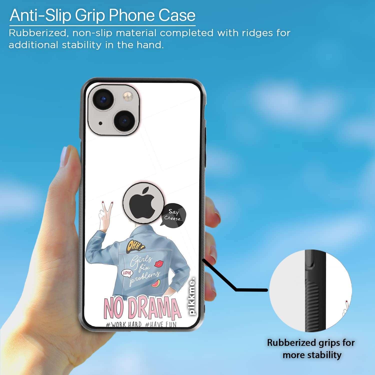 Pikkme iPhone 14 Back Cover for Girls | Ultra Hybrid No Drama White Printed Glass Case | Soft TPU Sides with Anit-Skid Grip Protection (Girls1 16) 6