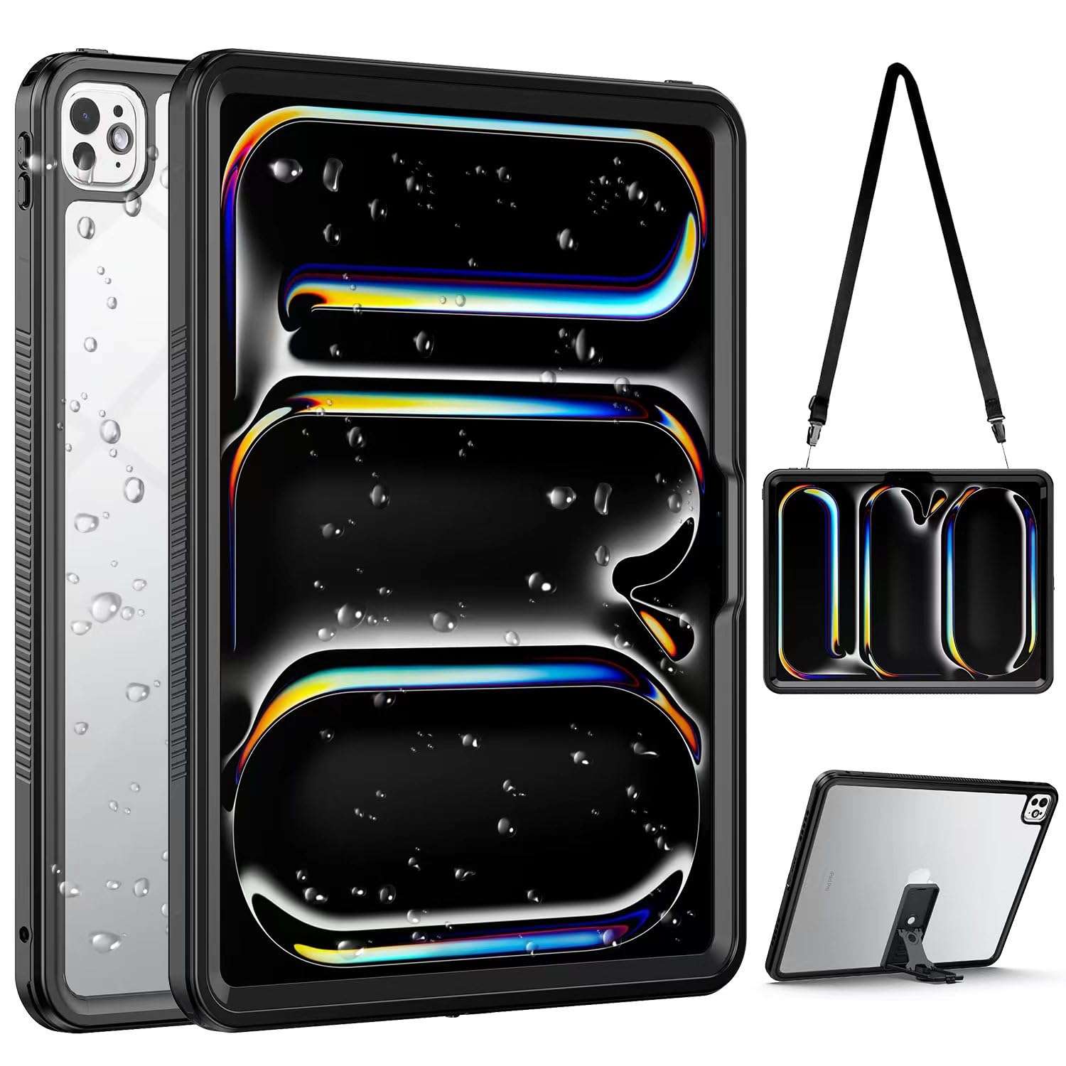 Waterproof Case for iPad Pro 13 inch M4 2024,Shockproof Protective Case Premium Quality Cover Built-in High Touch Sensitivity Screen Protector with Kickstand Hand Rope (iPad Pro 13 inch) 1