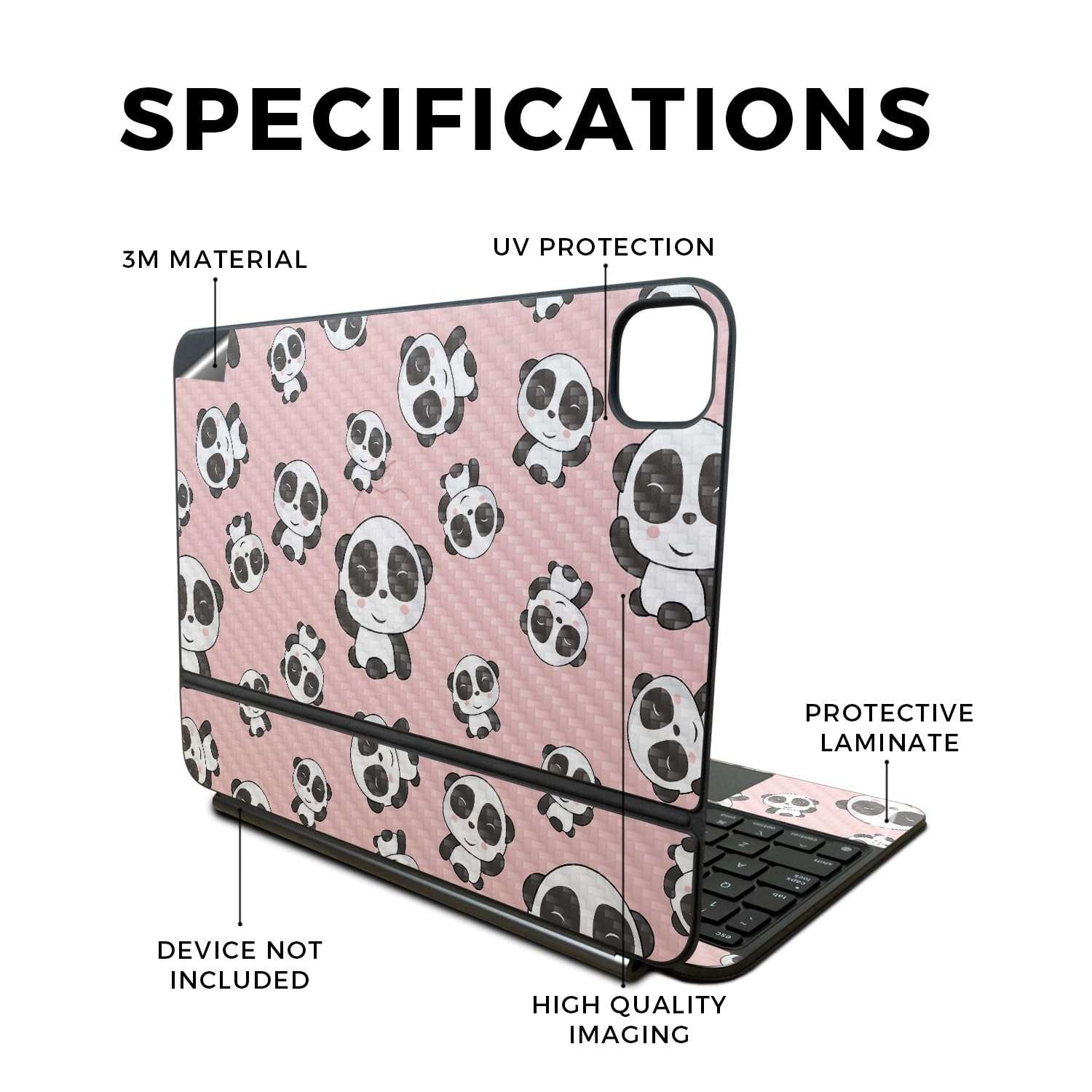 Carbon Fiber Skin Compatible with Apple Magic Keyboard for iPad Pro 11‑inch (M4) 2024 - Panda Hello - Premium 3M Vinyl Protective Wrap Decal Cover - Easy to Apply | Crafted in The USA by MightySkins 3