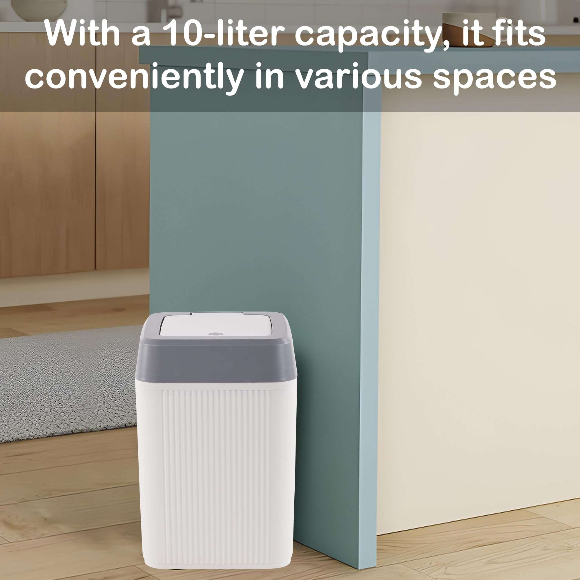 Heart Home 10 Ltr Plastic Waste Basket for Kitchen Dustbin with One Touch Press Open Lid | Office and Bathroom Dustbin Garbage Trash Can Bin | Portable Dust Bins for Home | Orbit | White 3