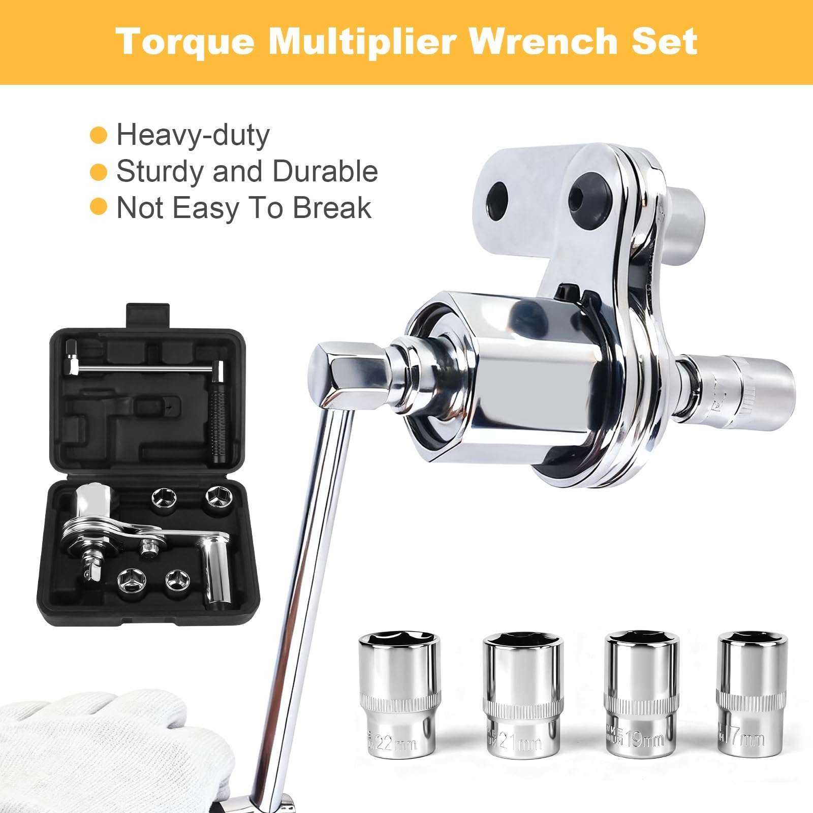 Loksun Torque Multiplier Wrench Set, Heavy Duty Labor Saving Lug Nut Remover, 1/2" Drive Square, 1:16 Gear Ratio Hand Lug Nut Wrench Kit for Automotive Tire Nuts Removal (Max 680NM) 3