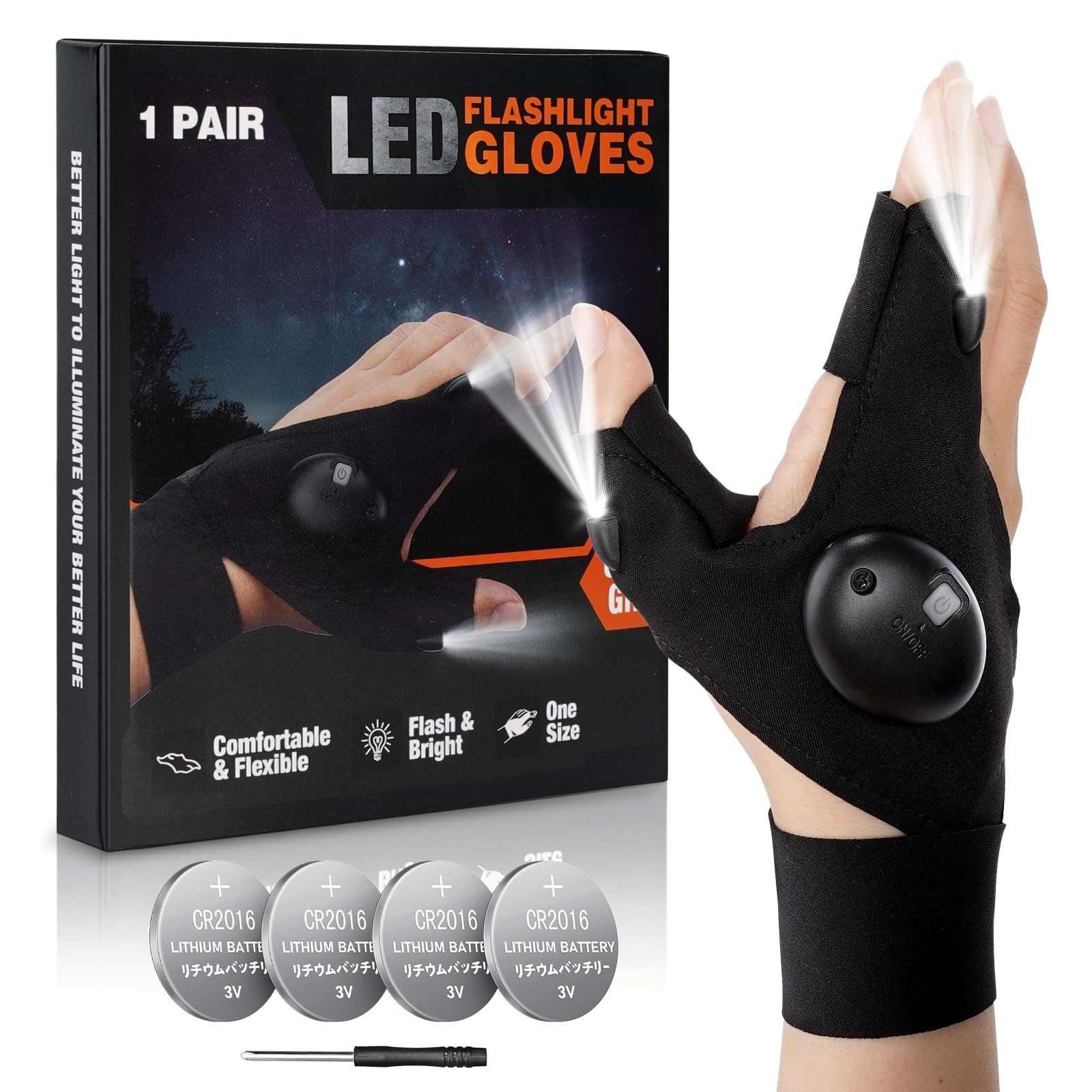 CENSGO LED Flashlight Gloves Gifts for Men, Cool Gadget Hands-Free Lights for Dad Christmas Father's Day Birthday Gifts, LED Gloves for Night Fishing, Camping, Repairing (1 Pair)