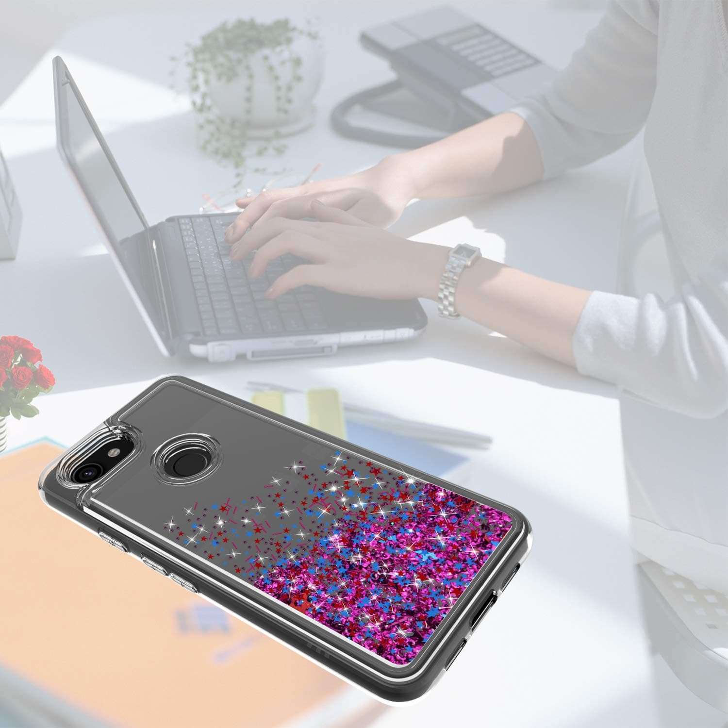 Pixel 3a XL Case,Google Pixel 3a XL Case,Google Pixel 3a XL Phone Case(2019)(Not fit 3a), Ayoo:Teen Girls Women Bling Liquid Luxury Glitter Sparkle Soft TPU+PC Cover for Google Pixel 3a XL-XX Rose Red 4