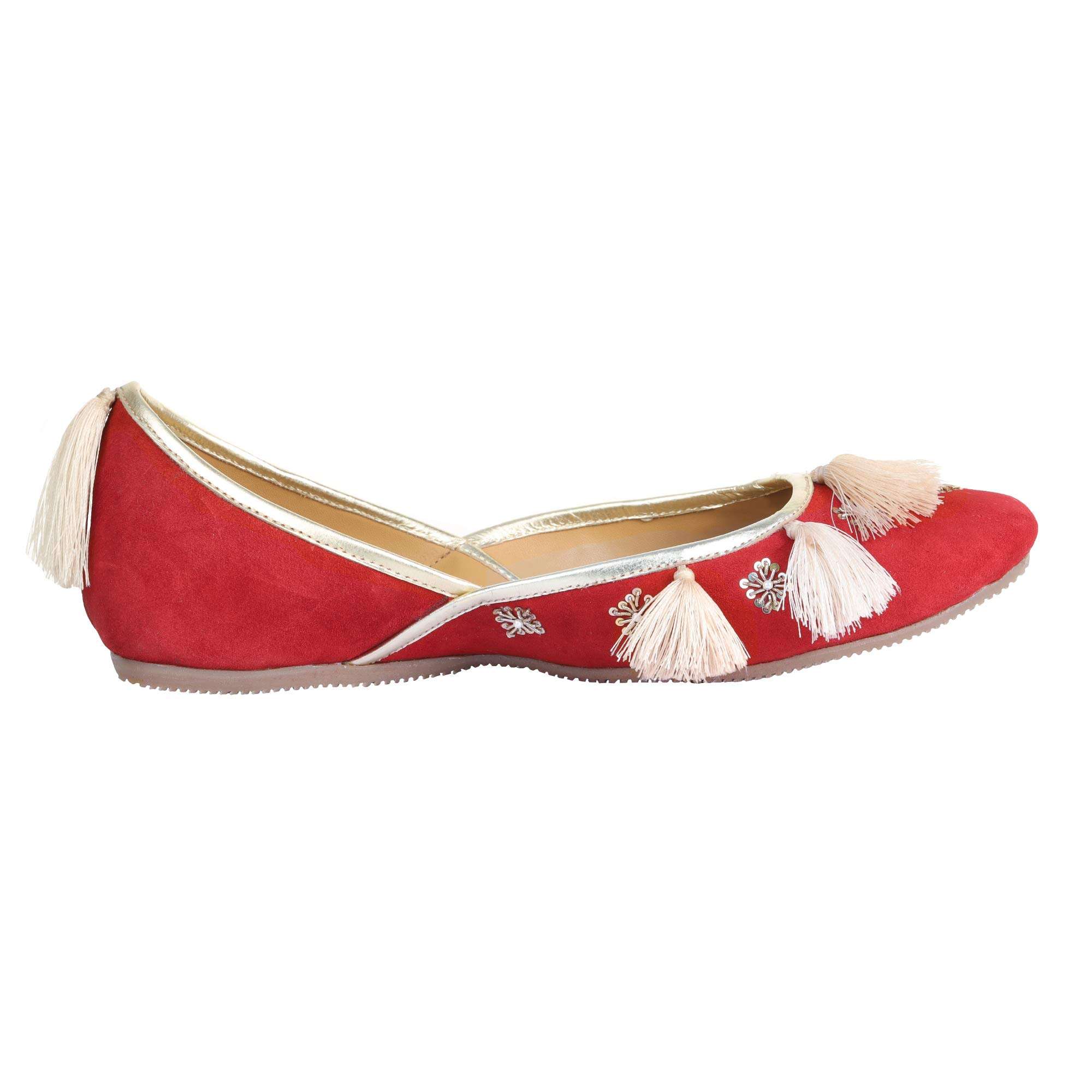 Amica Slexia Women's Leather Stylish Traditional Jutis & Mojari (Red_Size-7) 5