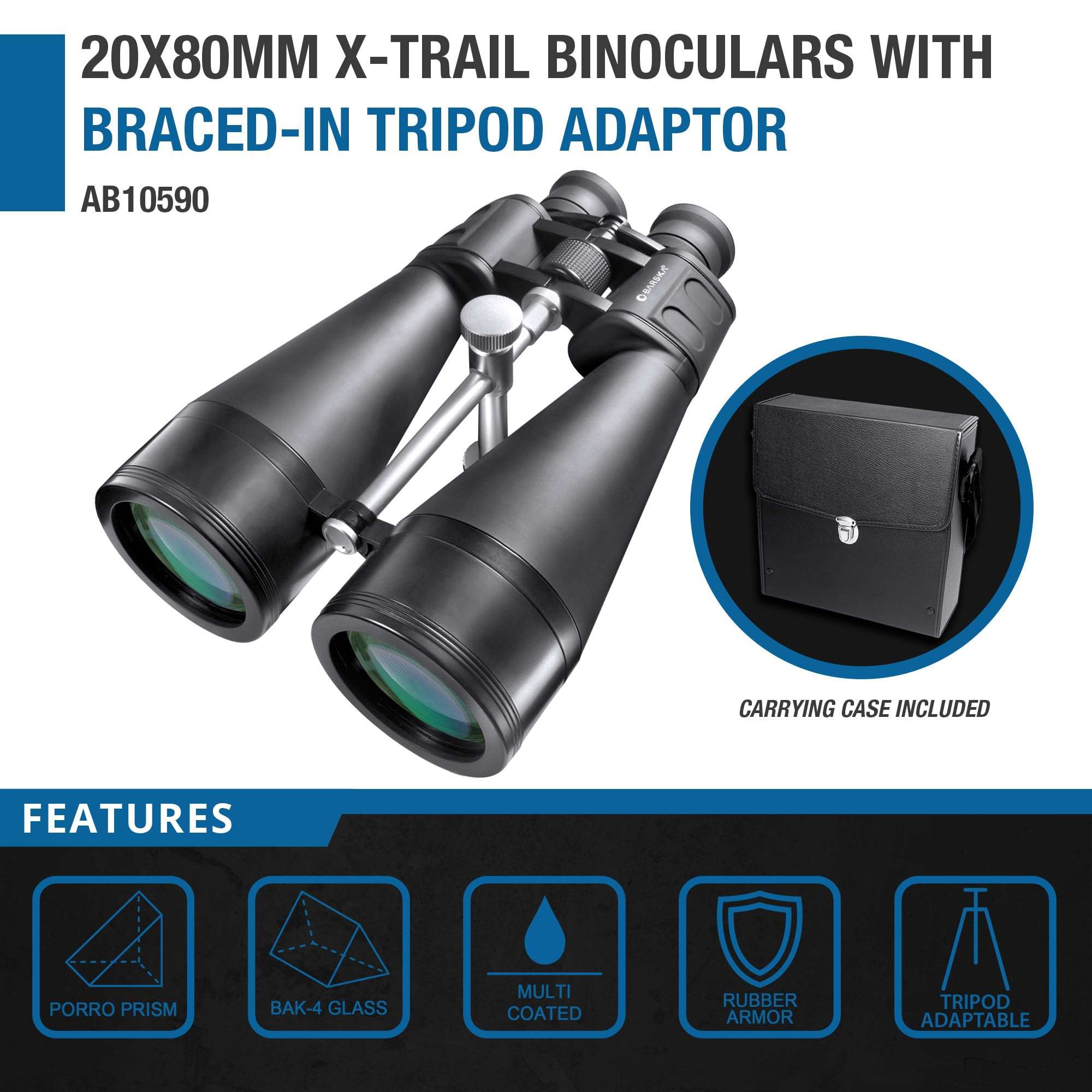 BARSKA X-Trail 20x80 Binocular with Braced-in Tripod Adapter , Black 2