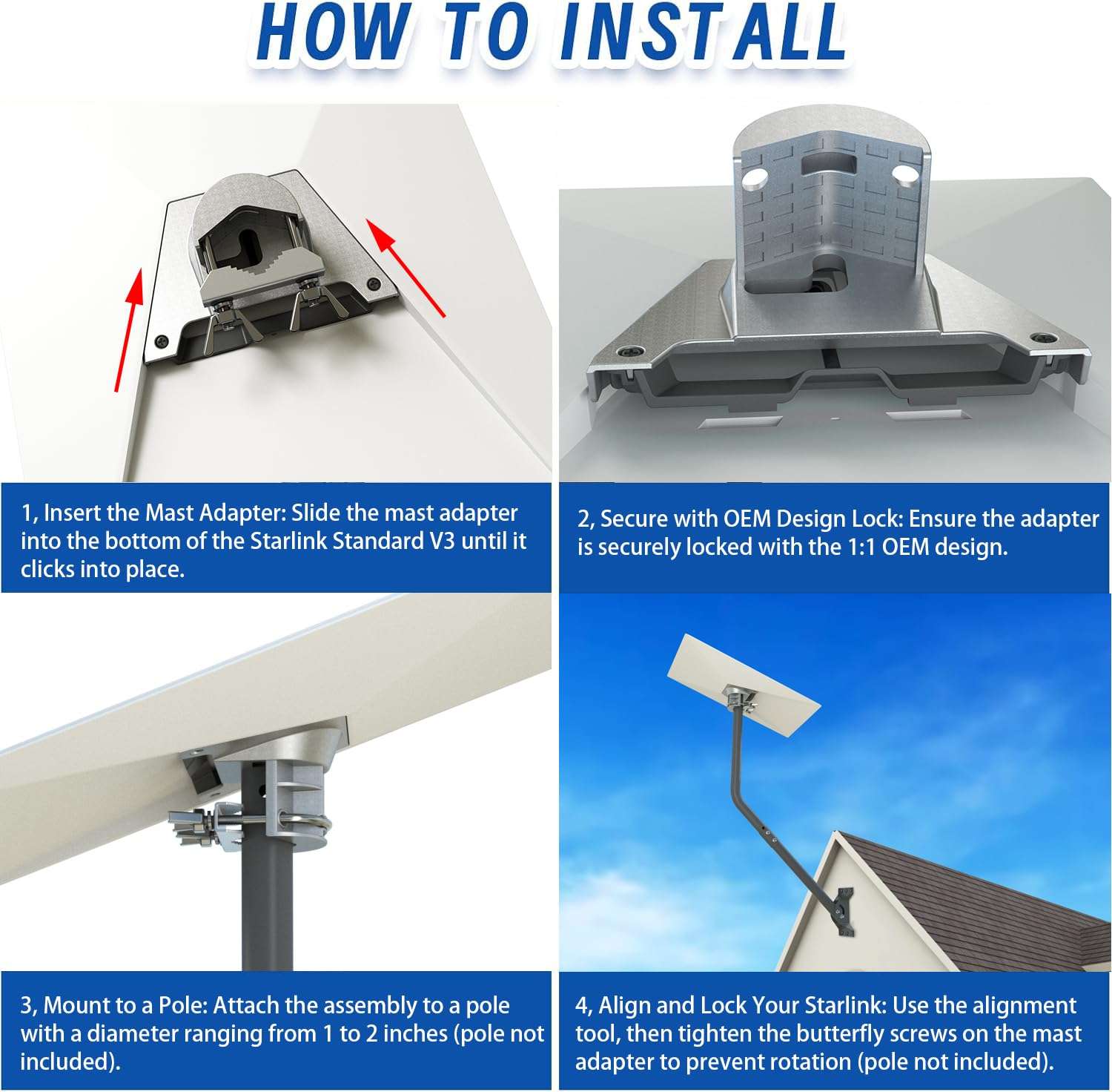 CEKAY Starlink Mounting Kit,Starlink Pipe Mount Adapter, with Starlink Mount Adapter Compatible with Gen3 / V3 Starlink Standard Dish (Adapter Included Only) 5
