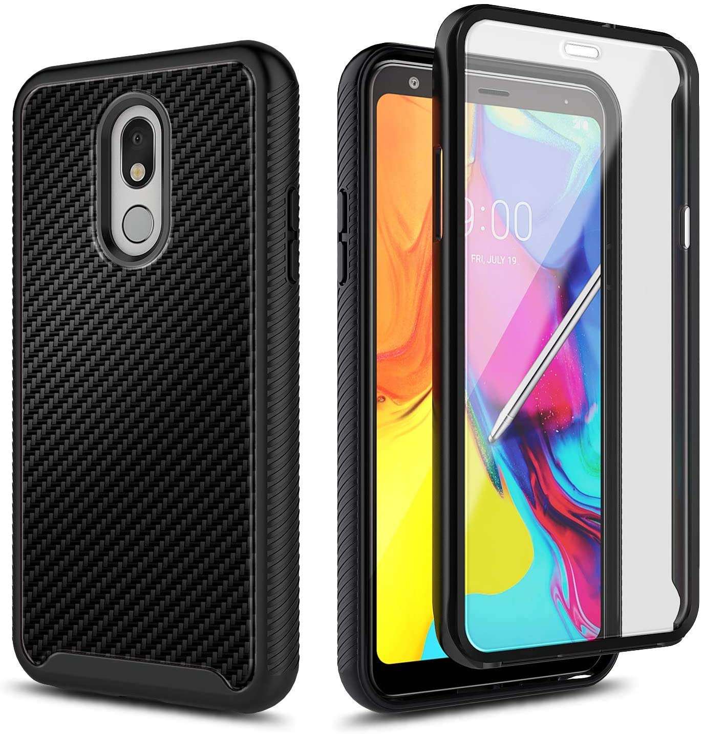 E-Began Case for LG Rebel 4 LTE, Aristo 2/3 Plus, Aristo 3/Tribute Dynasty/Empire/Zone 4/Phoenix 4/Fortune 2/Risio 3/Rebel 3/K8s, Full-Body Protective Bumper w/Built-in Screen Protector -Carbon Fiber 2