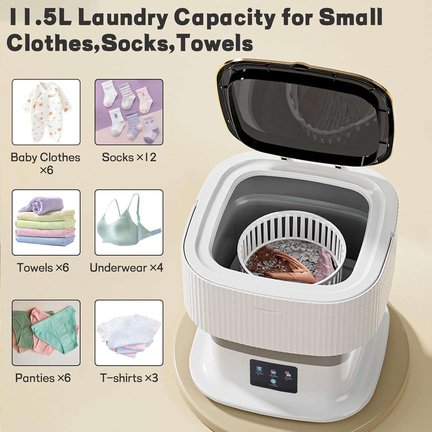 Wintwilla SeMi AuToMaTiC pOrTaBlE SpAcIoUs iNtErIoR WaShInG MaChInE, 11.5l lArGe cApAcItY MiNi wAsHiNg mAcHiNe DrAiN BaSkEt, FoLdAbLe CaMpInG wAsHiNg mAcHiNe wItH 3 DeEp cLeAnInG MoDeS FoR UnDeRwEaR 4