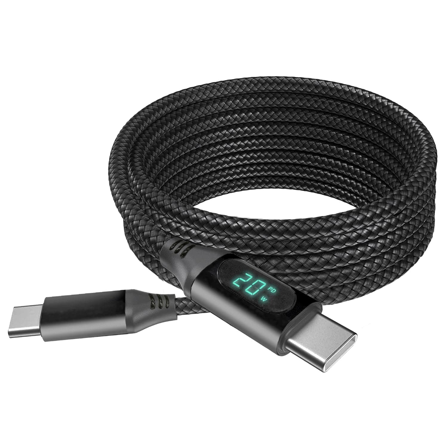 BoxWave Cable Compatible with Amazon Kindle (11th Gen 2022) - PowerDisplay PD Cable (6ft) - USB-C to USB-C (100W), LED Wattage Info Extra Long Braided Nylon - Jet Black 2