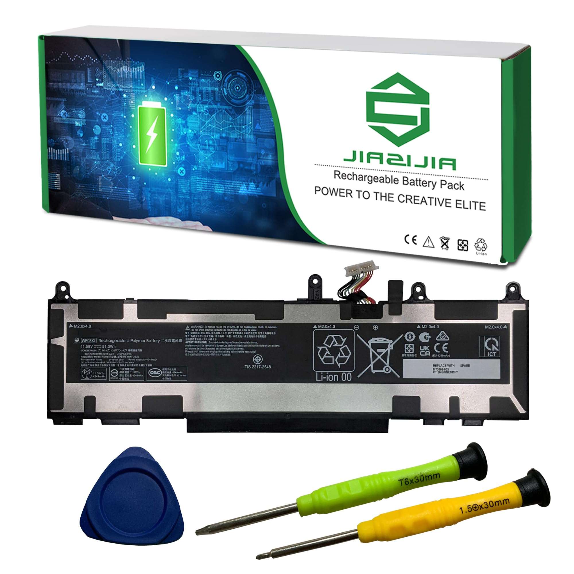 JIAZIJIA WP03XL M73466-005 Laptop Battery Replacement for Hp EliteBook 830 835 840 845 860 865 G9 G10 X360 1040 G9 G10 ZBook Firefly 14 G9 G10 Series Notebook HSTNN-OB2J M64304-AC1 11.58V 51.3Wh 1