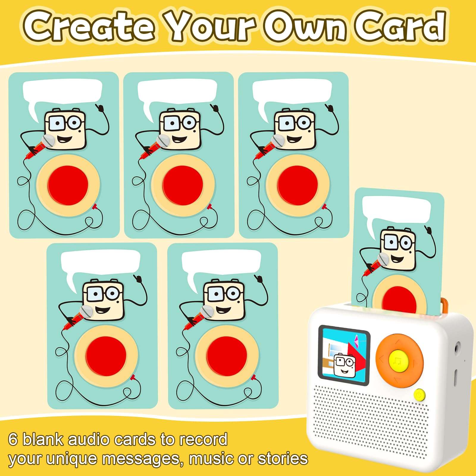 Qiaojoy Giggaboo + Make Your Own Cartd Cards Bundle - Audio Player, Bedtime & Playtime Travel Device with Pizza Hero Set, Make Your Own Card, Bluetooth-Compatible Speaker or Use with Headphones 3