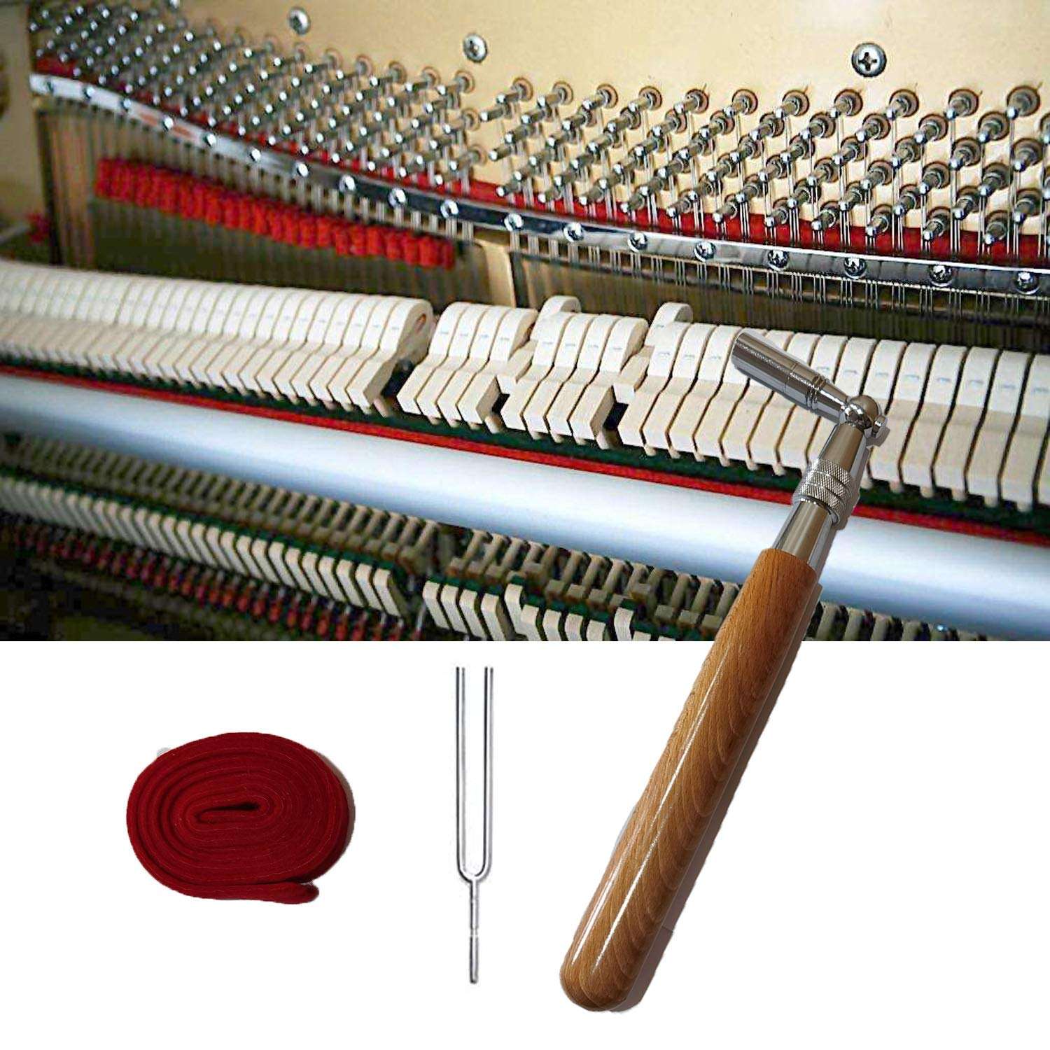 Professional Piano Tuning Kit - The Best Tuner Set 16 Pcs Including Universal Star Head Hammer, Mute tools, Felt Temperament Strip, Tuning Wrench, Tuning Fork, Piano Repairing Accessories, Case 6