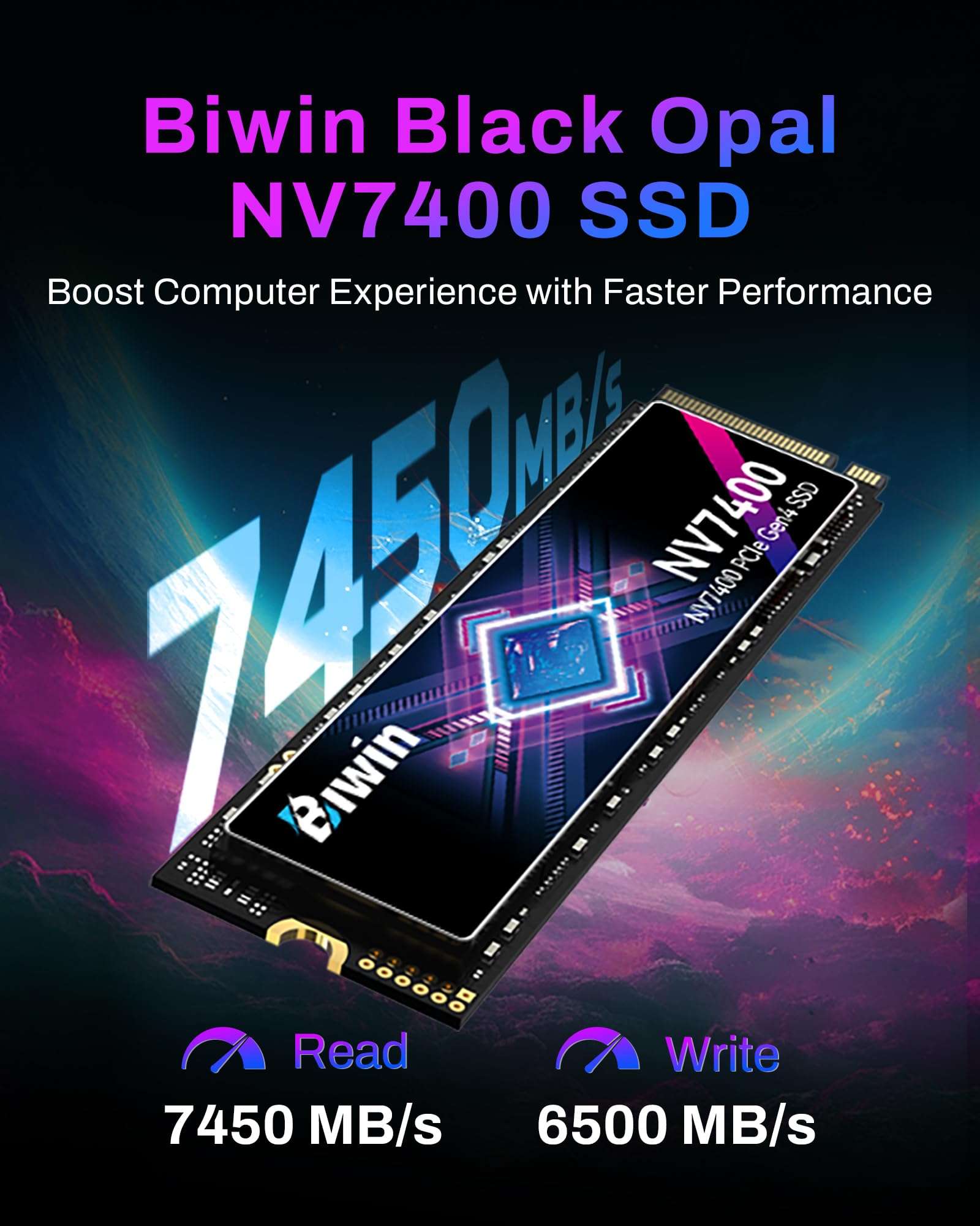 BIWIN Black Opal NV7400 1TB SSD Gen4x4, Read Speed up to 7450MB/s, NVMe M.2 2280 PCIe 4.0 Internal PC Solid State Drive for Laptop/Desktop/PS5 4