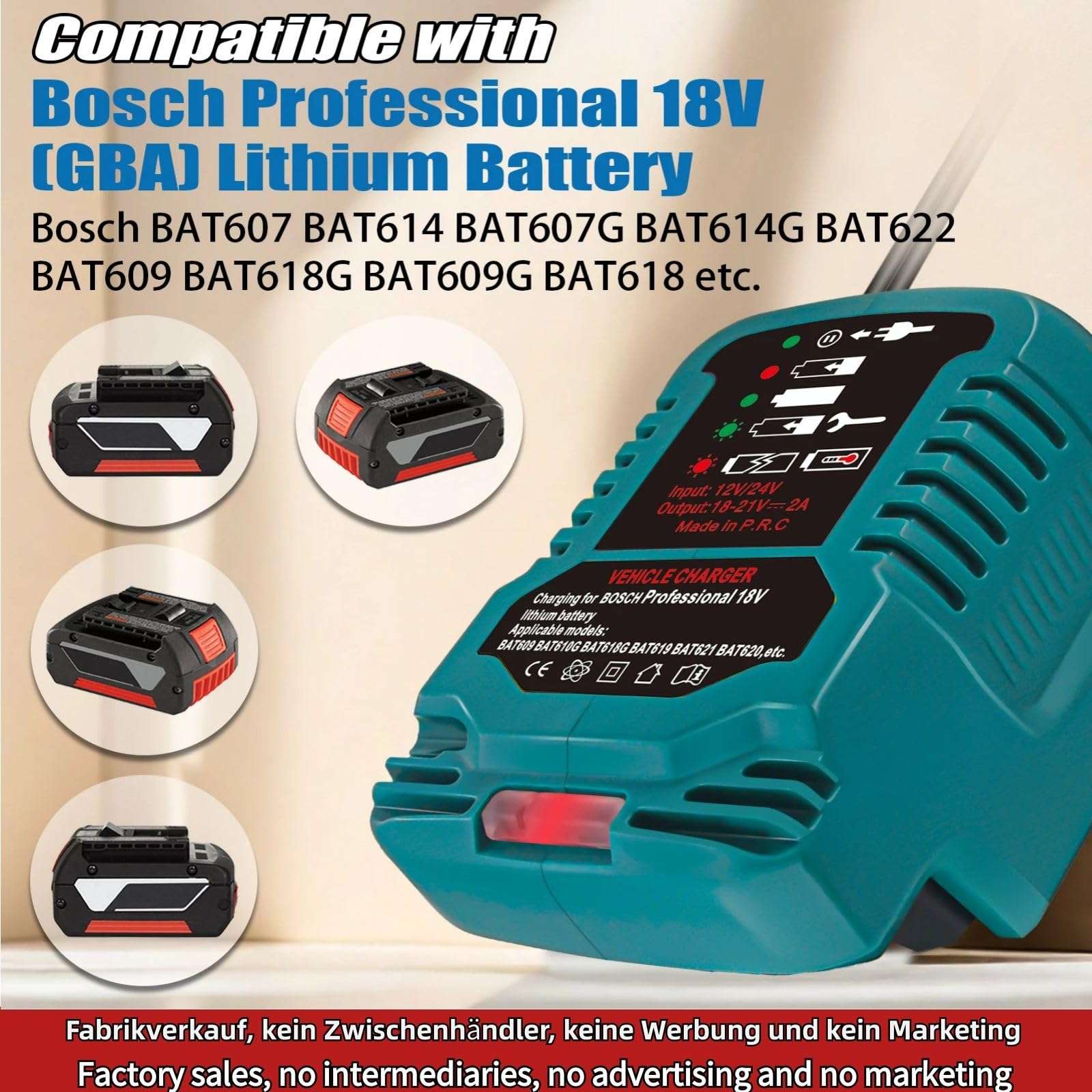 Charger for Bosch 18V Battery Replacement,for Bosch 18V GBA Mini Portable Car Compact Chargers,with Cigarette Lighter Plug Vehicle 3