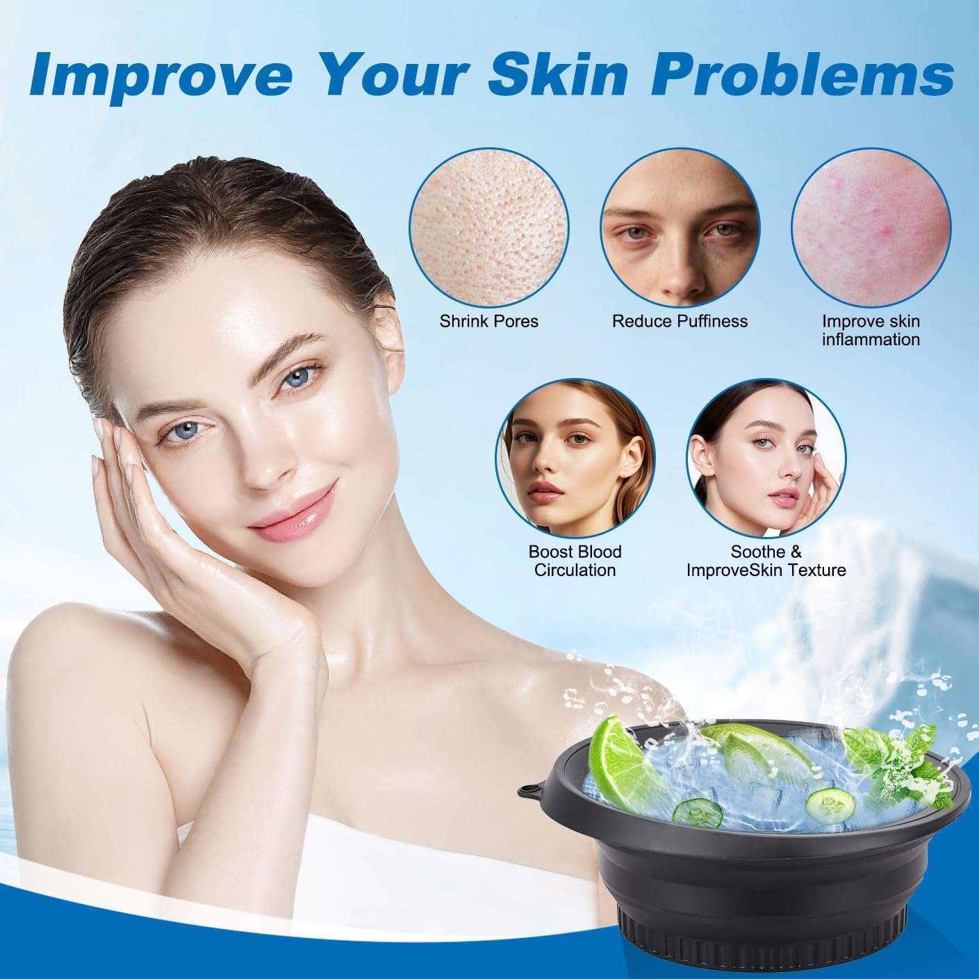 (1 pic Hook) with Silicone Face Bowl for Ice with Built-in Icetray, Collapsible Face Tub for Ice Bath, Facial Ice Plunge Bowl, Ice Water Facials at Home 4