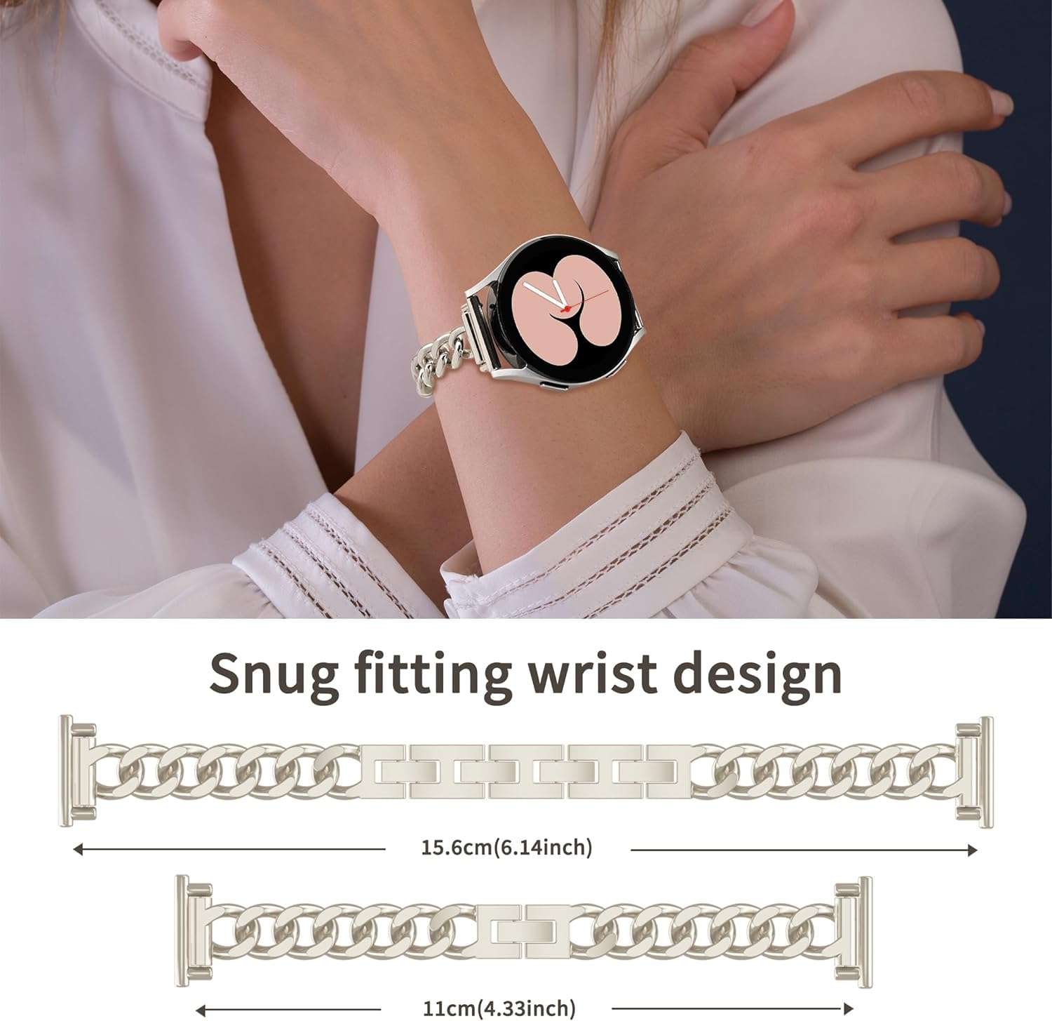 Laband Metal Watch Chain Compatible with Samsung Galaxy 7/FE/6/5/4 Watch Band 40mm/44mm for Women Men, Galaxy Active 2 Watch Band/5 Pro 45mm Stainless Steel Replacement Strap 20mm 6